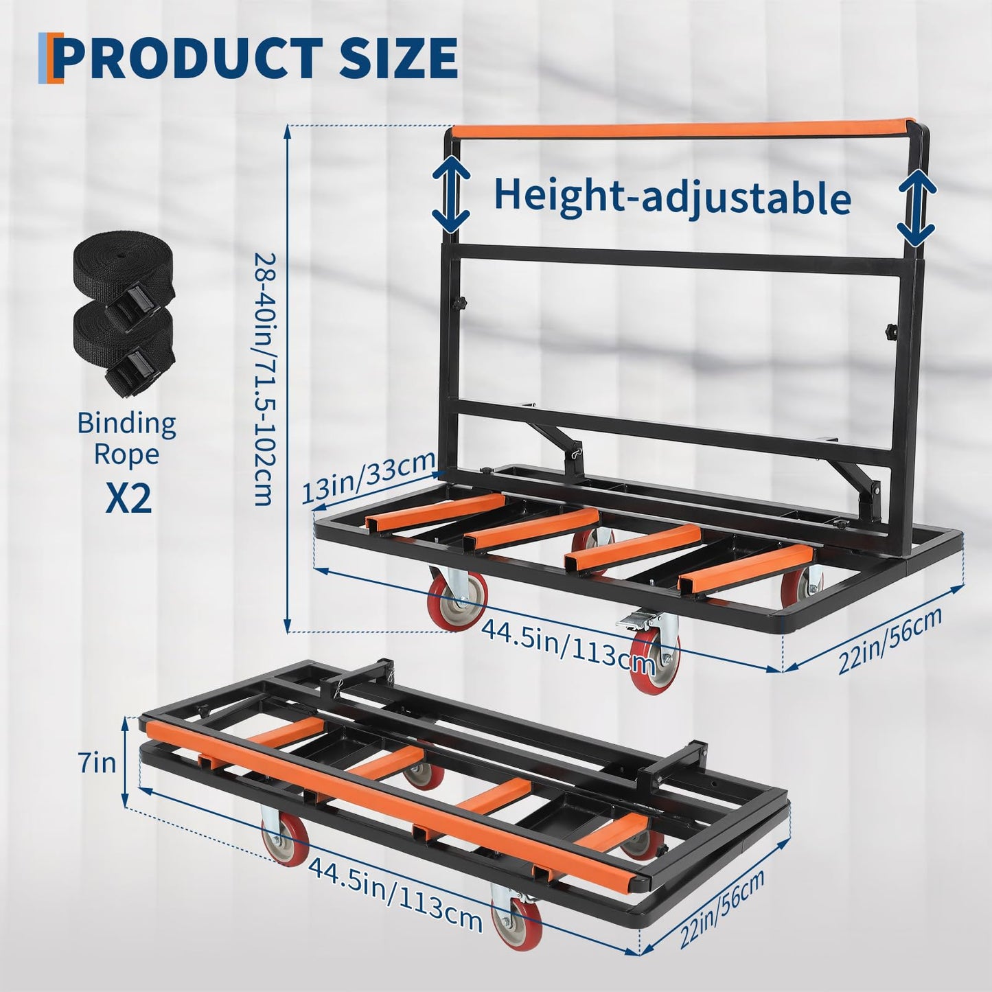 Garvee Folding Drywall Cart Dolly, Plywood Cart w/ 2000 LBS Load Capacity, Steel Panel Dolly with 4 Swivel Casters, Adjustable Handle & Tie-Down Strap for Plywood, Plasterboard, Glass