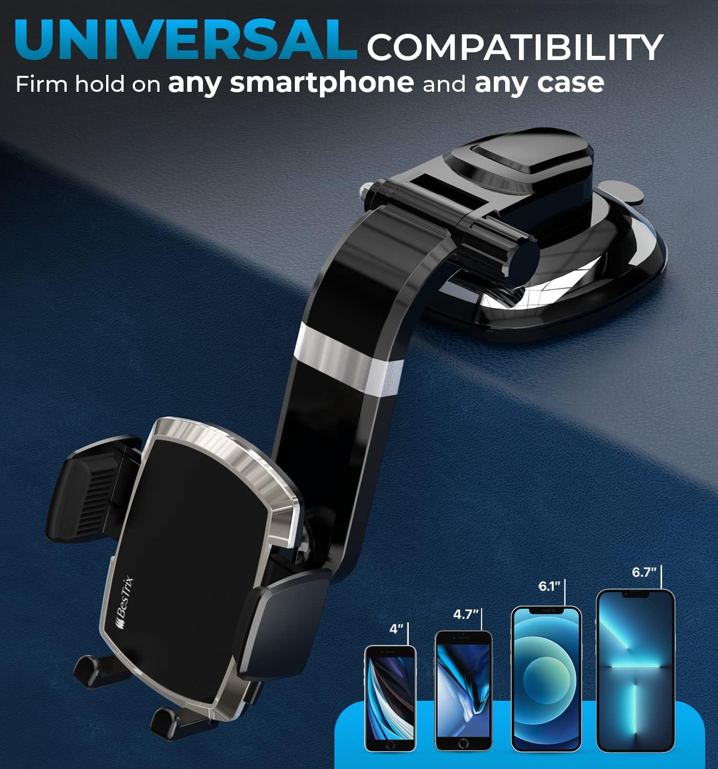 Bestrix 13 12 11 S20 20 SmartClamp Car Phone Mount | Dashboard Cell Phone Car Phone Holder Compatible with iPhone Pro