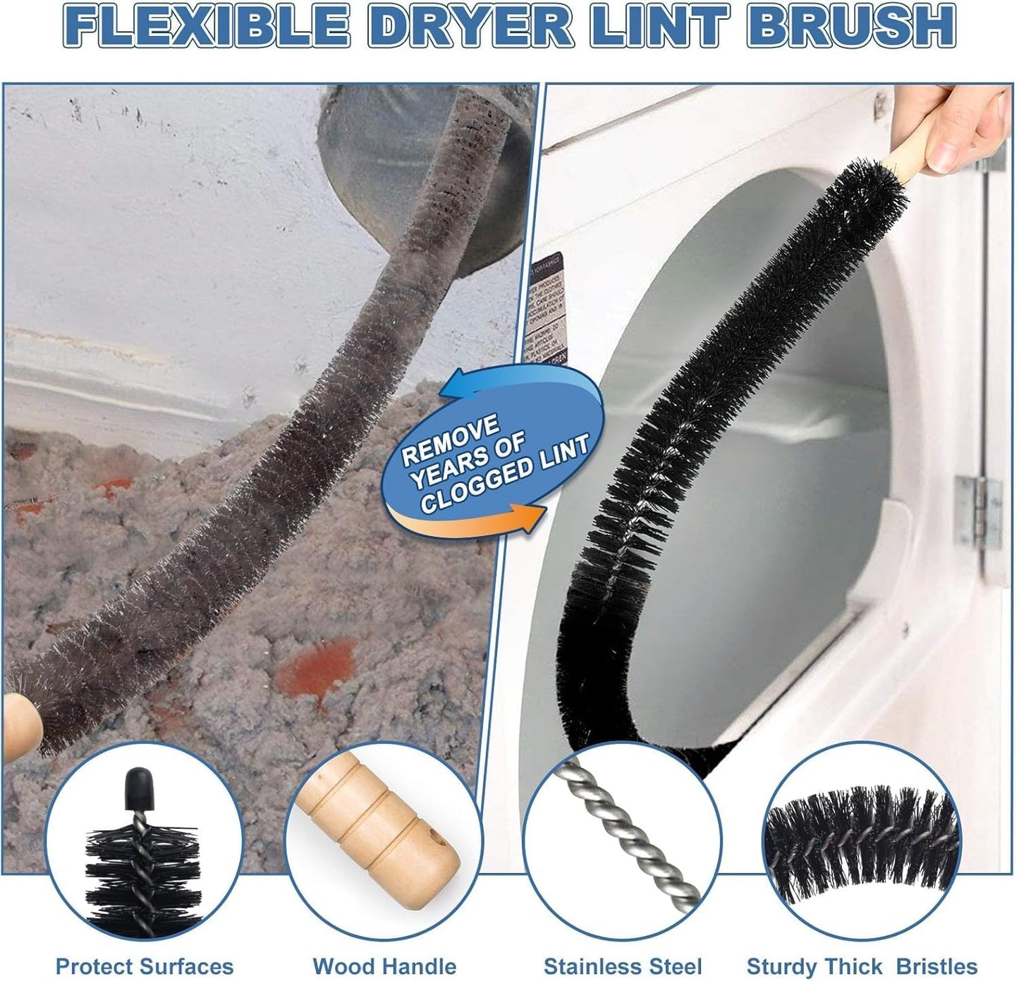 Skiennix Dryer Vent Cleaner Kit - 2-Piece Lint Brush & Vacuum Hose Attachment for Quick Cleaning