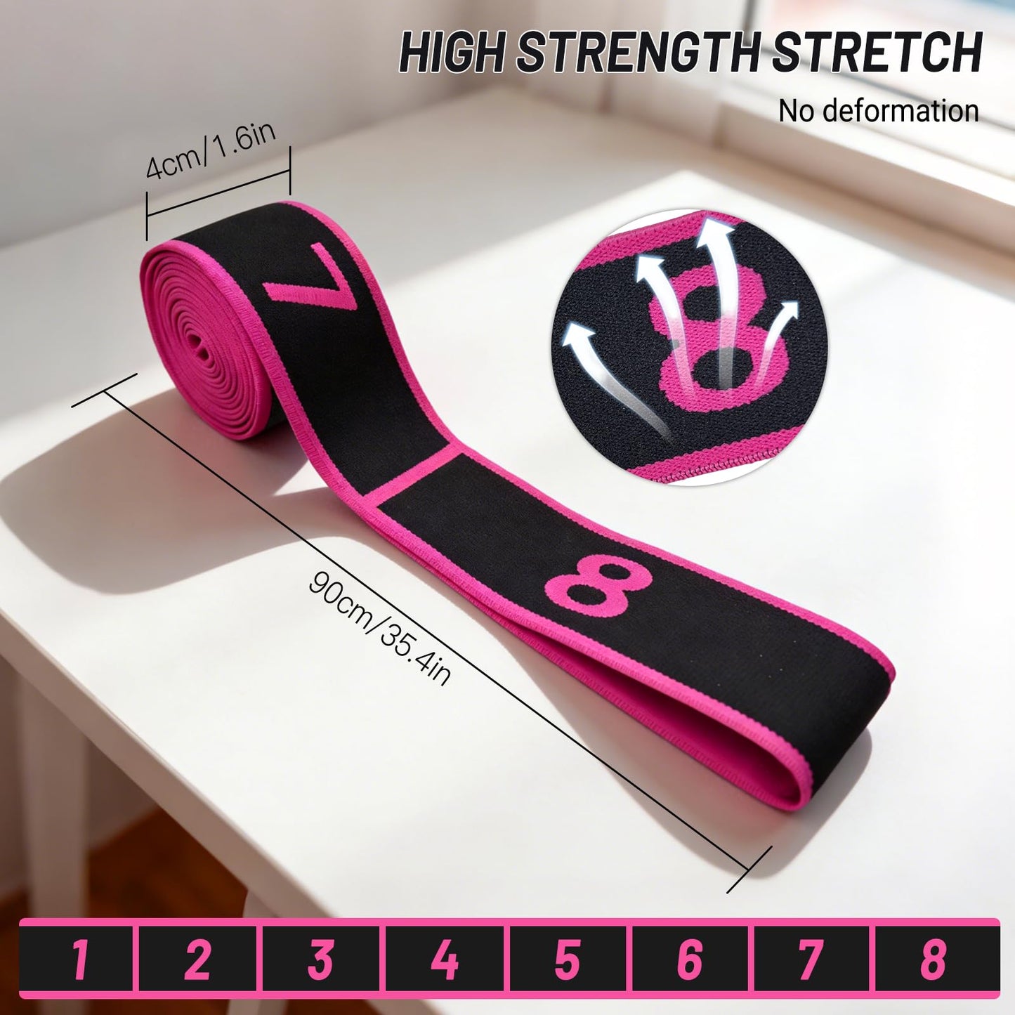 Fitness Resistance Band for Stretching and Yoga,Number Stretch Resistance Band,8-Section Elastic Stretching Strap with Clear Markings For Exercise,Physical Therapy,Full Body Stretching,Pilates-3PCS