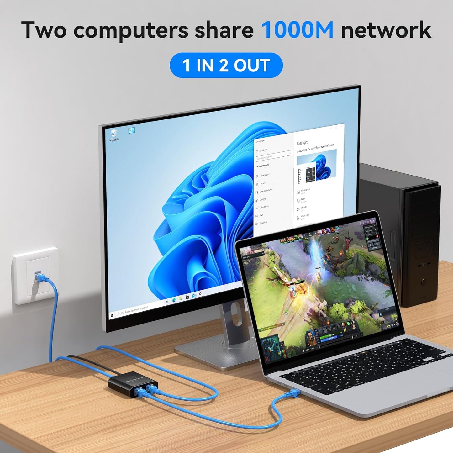 AILVLVNG 1 2 1000Mbps 1 2 RJ45 Cat6/7/8 Ethernet Splitter to Internet Cable Splitter in Out High Speed Either Network