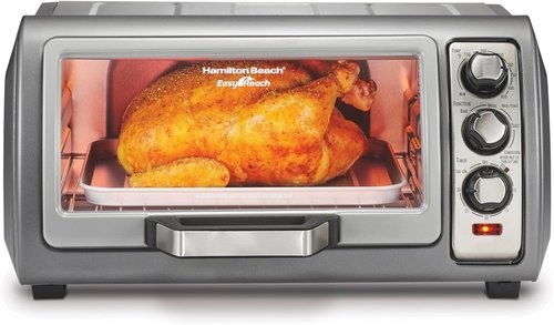 Hamilton Beach 6 Slice Convection Toaster Oven - Easy Reach Roll-Top Door, Bake & Broil Functions, Silver