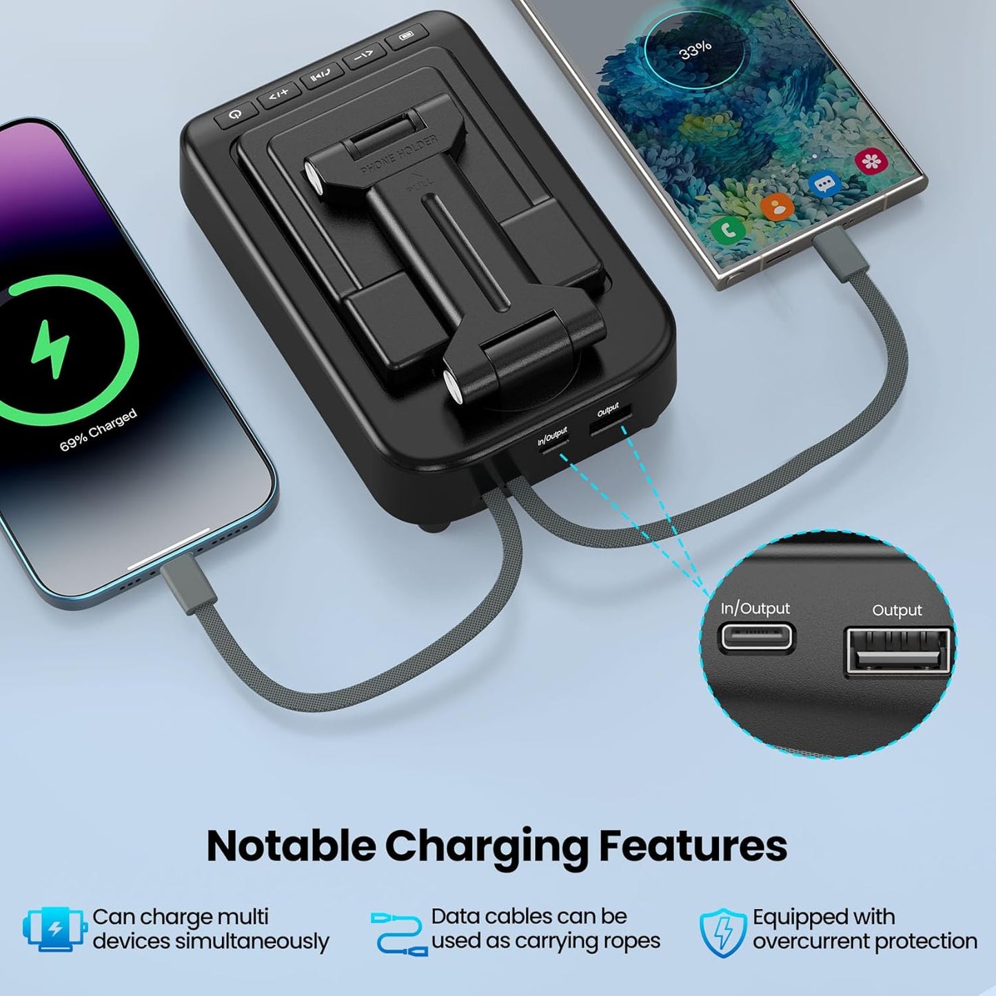 Joymate 10,000mAh 360 Gifts for Men Women, Charging Phone Stand with Cables and Bluetooth Speaker, Rotatable Angle Cell