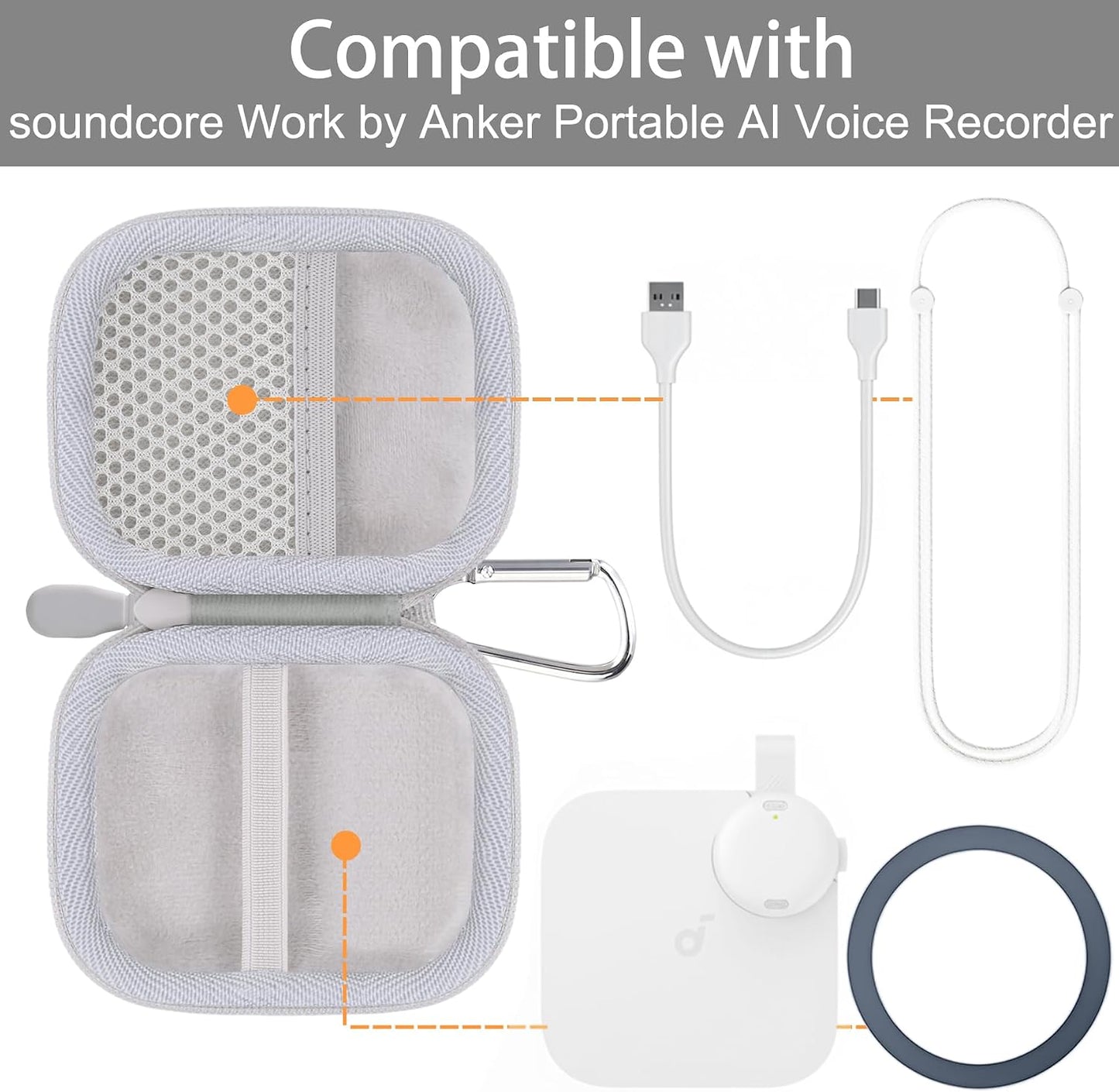 Baval for Anker Soundcore Work Portable AI Voice Recorder Hard Travel Case(White Case)