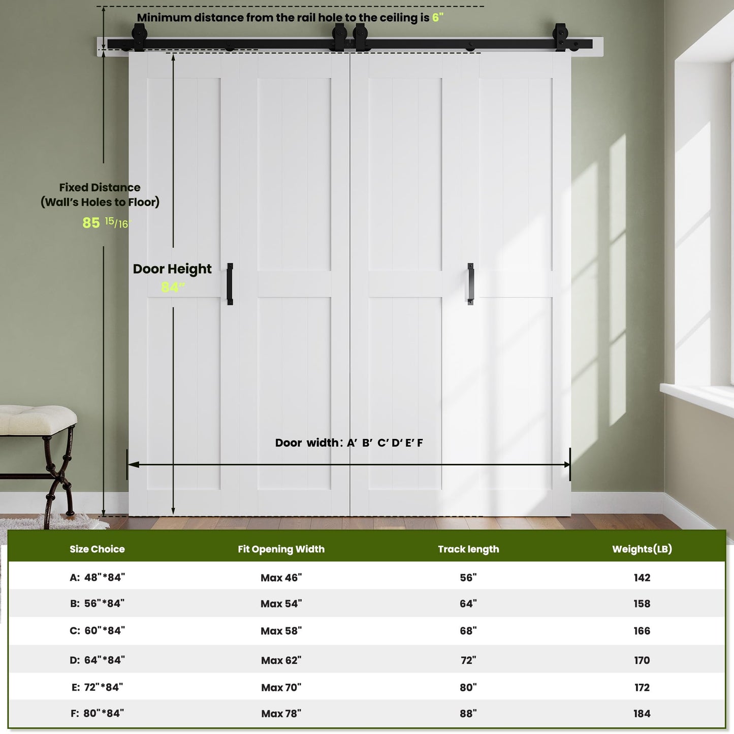 SMARTSTANDARD Bifold Barn Door 64'' x 84'',Bi-Fold Sliding Closet Doors with Hardware Kit Included,72'' Track Kit for 4 Doors,Waterproof & Quiet,Pre-Drilled Holes Easy Assembly,White