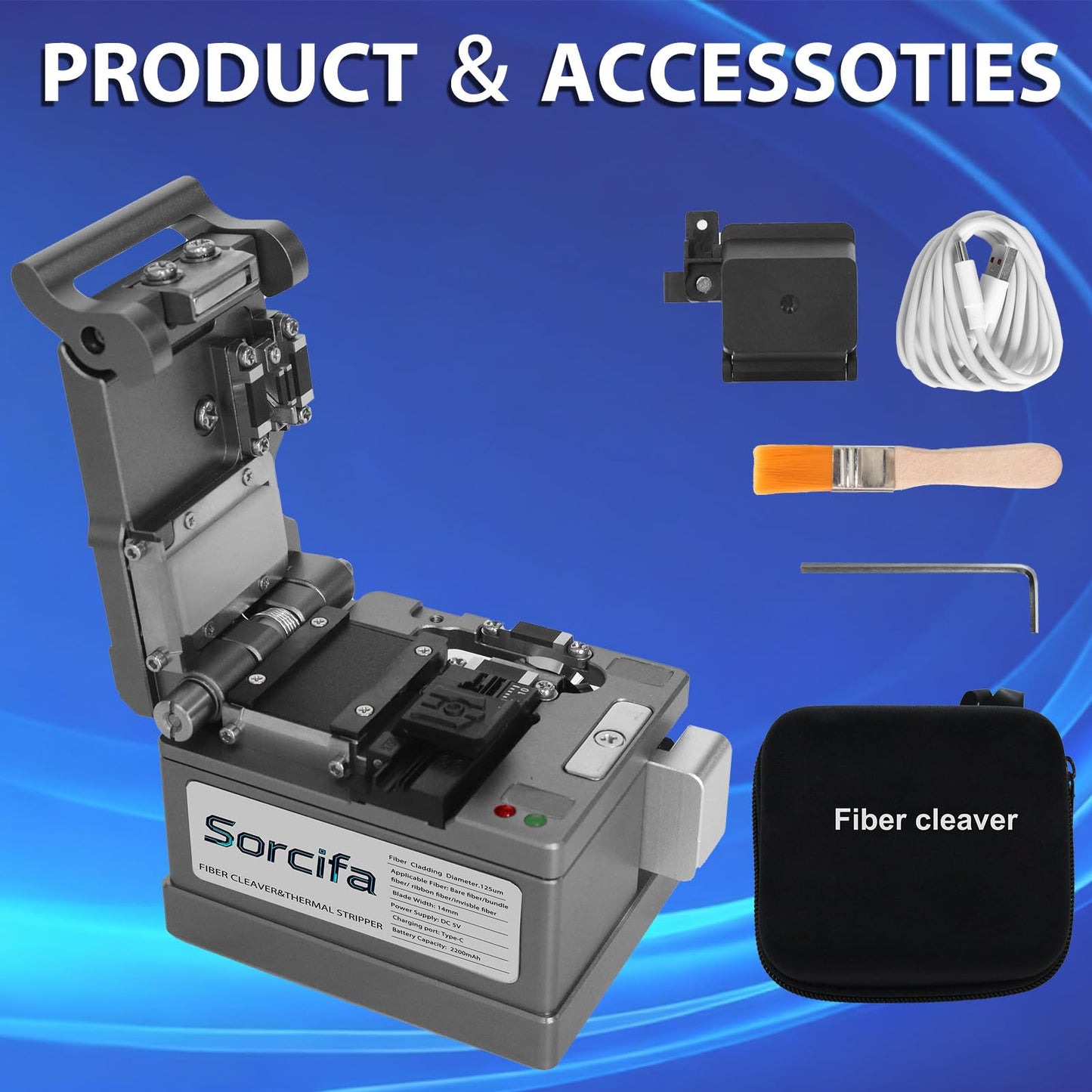 Optical Fiber Cleaver,Fiber Optic Stripper for Ribbon or Simplex Fiber,2 in 1 Stripping and Cutting,Optic Cutter Cleaver Fiber with 16-Port Blade,Automatic Heating Stripping Tool for 1-12 Strands