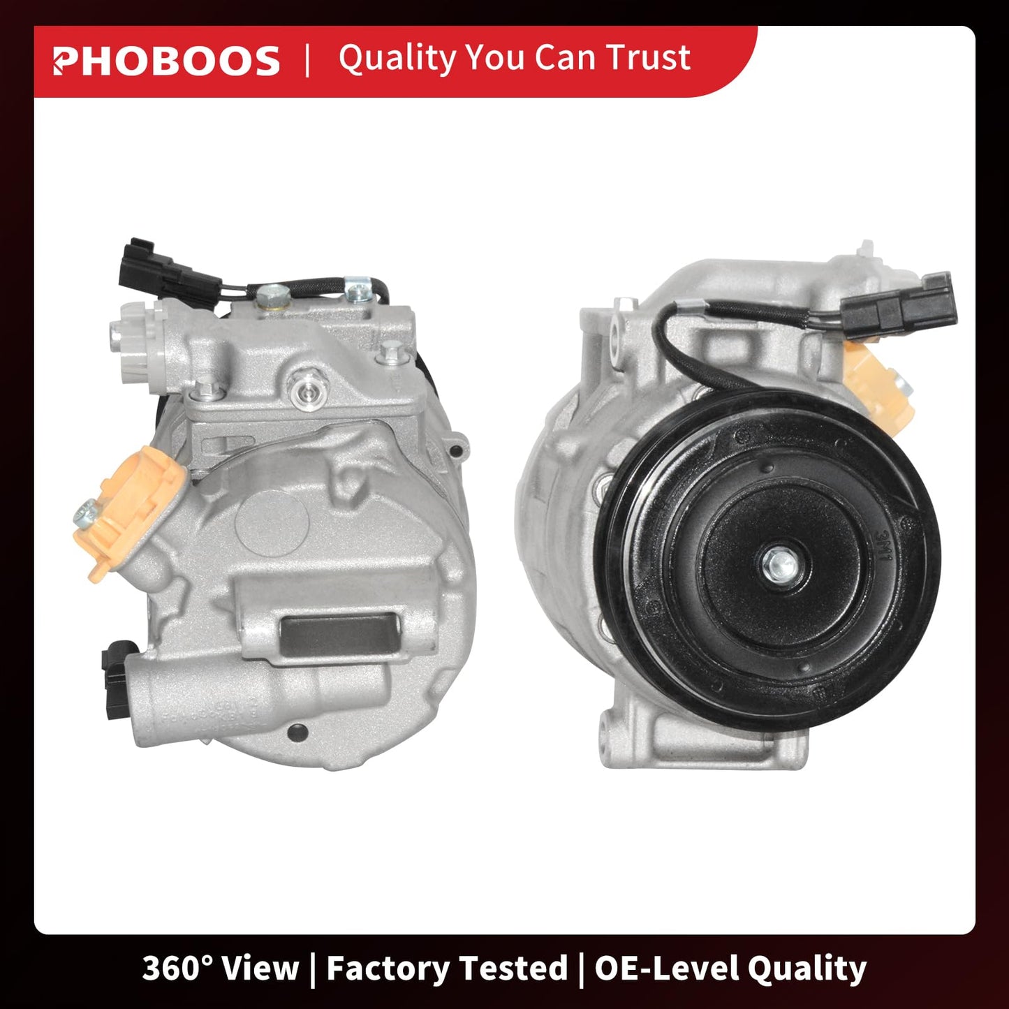PHOBOOS A/C Compressor with Clutch Compatible with Ford Explorer, Flex, Taurus, Police Interceptor & Lincoln Continental, MKS, MKZ, MKT 2013-2020, 3.5/3.7L, Fast Cooling, Low Noise, Ref.198358