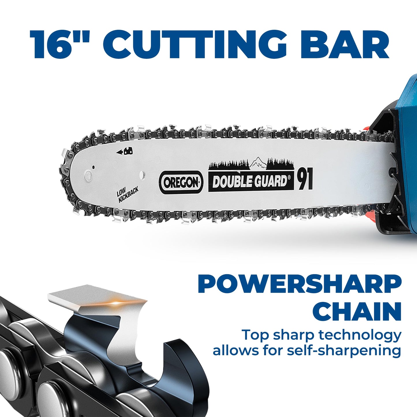 Dong Cheng Brushless Cordless Chainsaw, 40V 16 Inch, Gas-Power Performance, Tool-Free Chain Tension, Instant Brake, with 2x4.0Ah Batteries & Charger for Felling, Logging & Heavy-Duty Wood Cutting