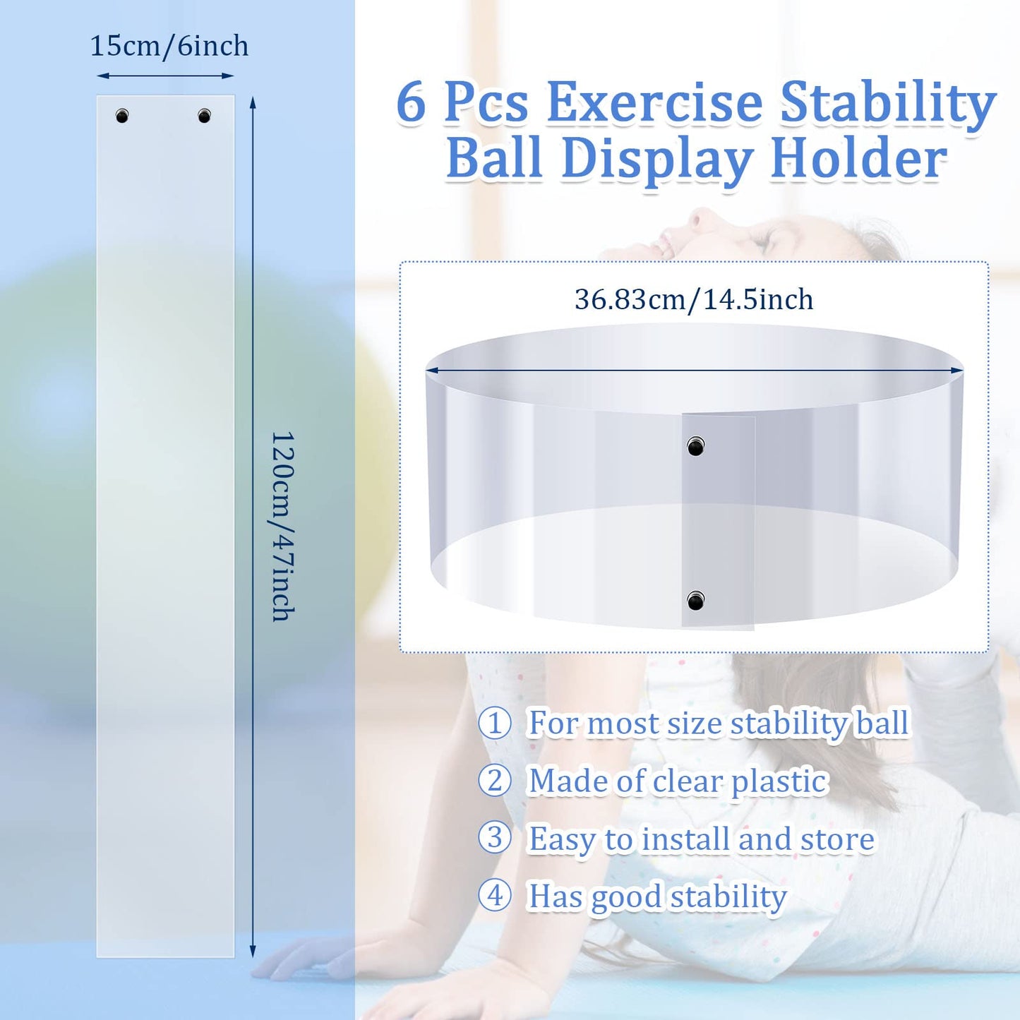 Hoteam 6 Pcs Exercise Ball Holder Yoga Exercise Stand Stability Storage Stackers Clear Plastic Holder for Different Size Stability Yoga Balls Storage Display