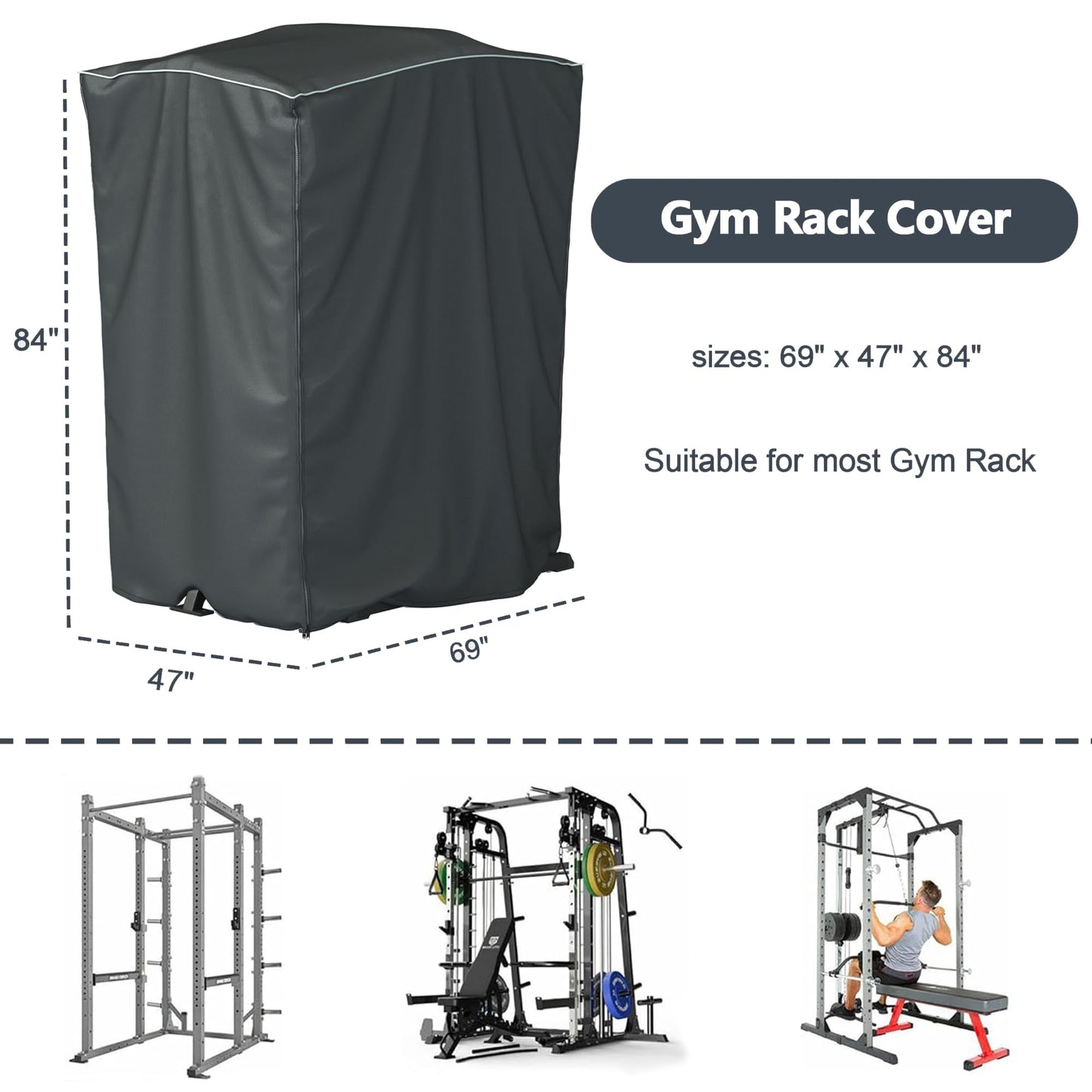 WJYZHM Power Cage Cover for Squat Rack - Heavy-Duty Waterproof Gym Equipment Cover with Zipper, All-Season Dustproof Protective Shelter for Indoor/Outdoor Use (84"H x 47"L x 69"W, Khaki)