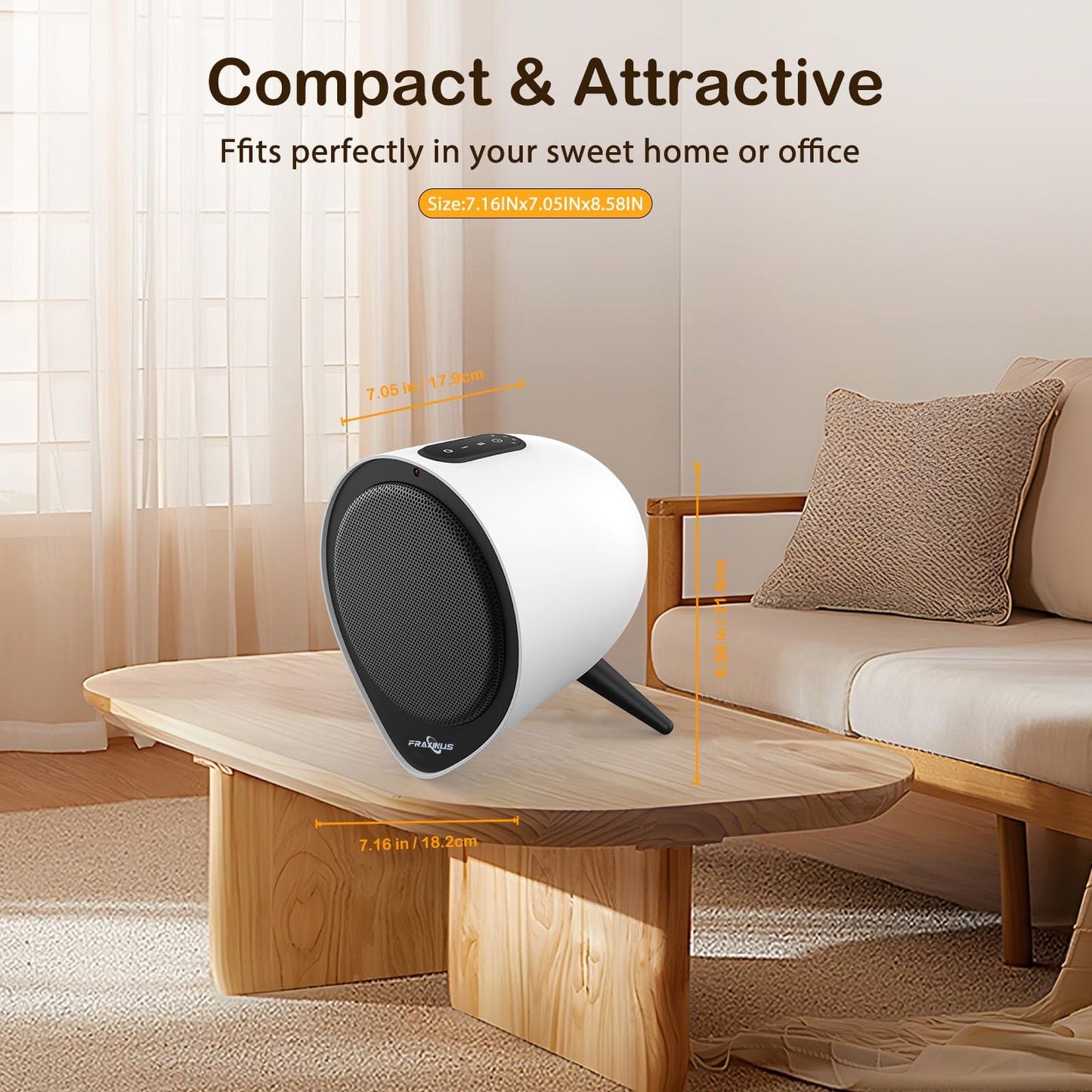 Small Ceramic Heaters for Indoor Use, 1500W PTC Electric Heating with 15H Timer, Overheat and Tip-Over Protection, Safe and Quiet Heat Up 200 Square Feet for Desk, Office, Bedroom and Home. (White)