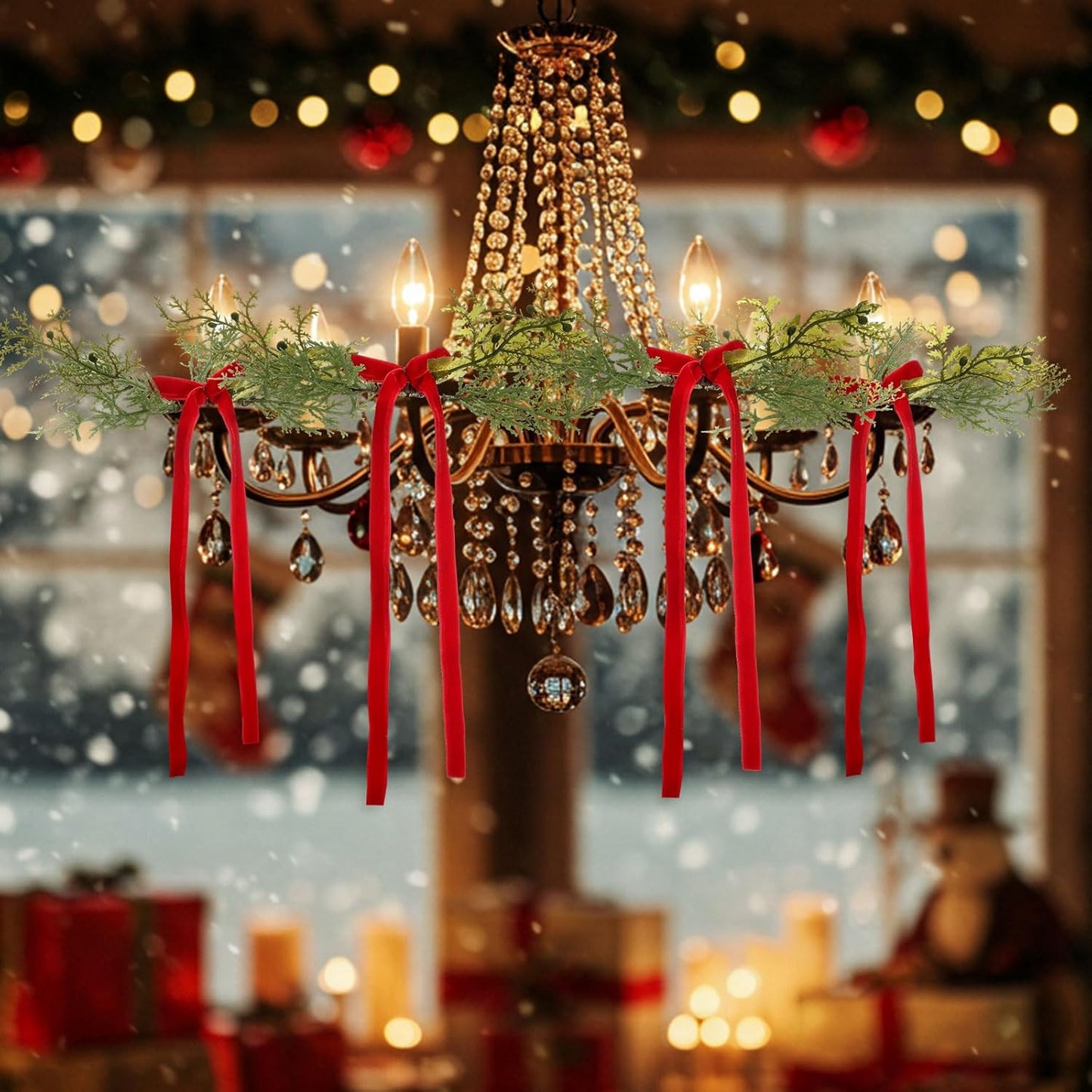 Suncalla Christmas Pine Taper Candle Rings - 12 Pcs Velvet Bow Mini Holders | 1.38 Inch Burgundy Decor