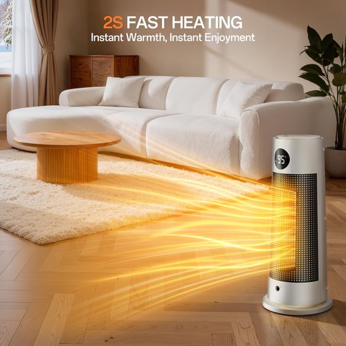 CEAMORFCO Space Heaters for Indoor Use, Portable Electric Heater with Nightlight, 1500W PTC Ceramic Heater with 4 Mode, 12h Timer, Overheat Protection, Safety Heat for Bedroom, Room, Office, Silver