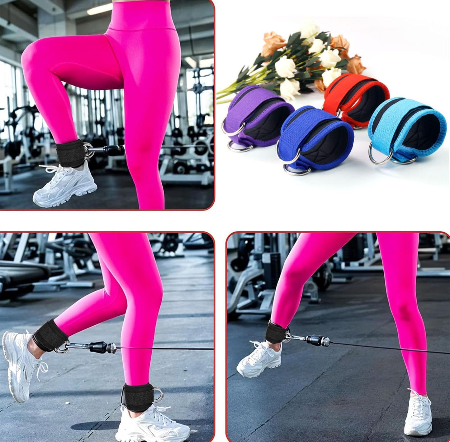 Ankle Straps Ankle Resistance Bands Wrist Cuffs Padded Straps Adjustable Fitness Glute Kickback D-Ring for Cable Machine Gym Foot Leg Training Brace Support, Leg Pulley Attachment Kickback Strap 2Pcs