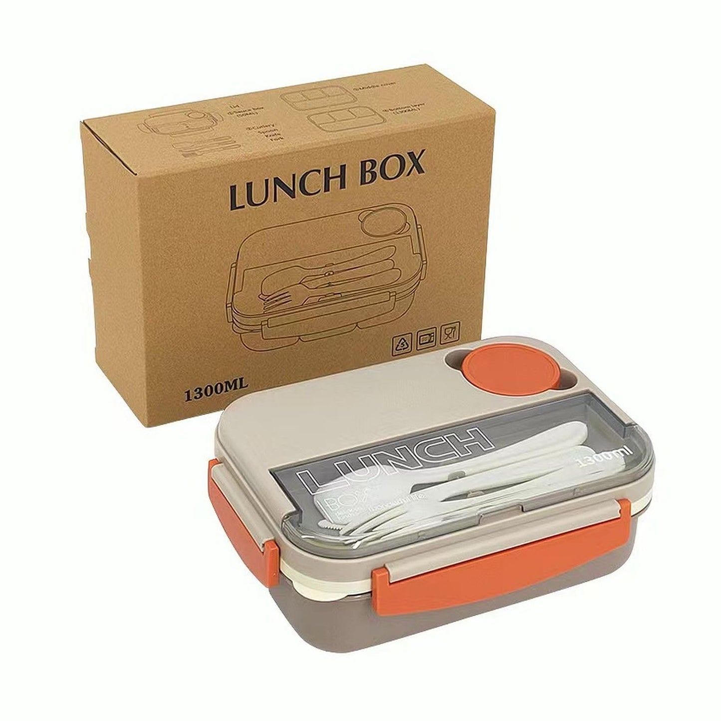 Scizorito Bento Box Adult Lunch Box, 44 oz Containers with 4 Compartments, Lunchable Food Container with Utensils, Sauce Jar, Microwave & Dishwasher Safe (White-Grey)