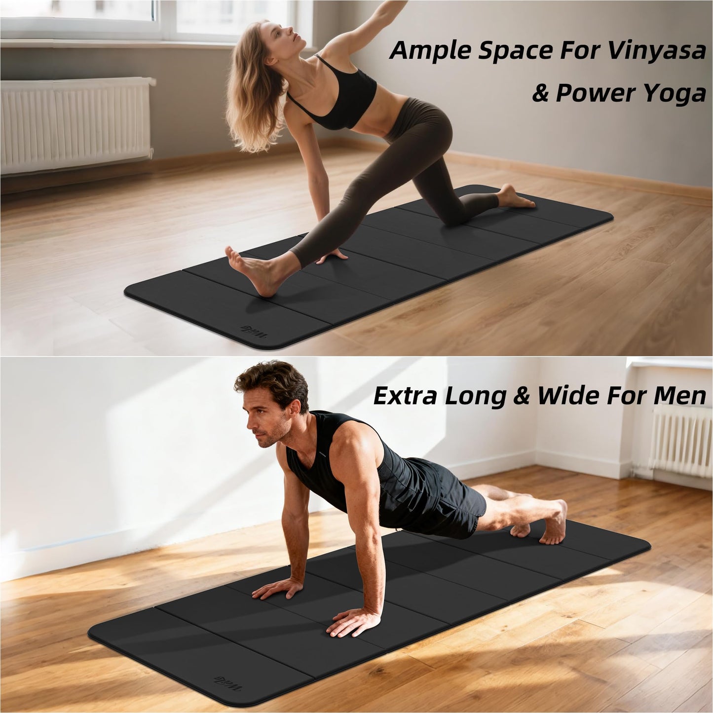Extra Large 75"x32" Foldable Yoga Mat, Durable Non-Slip TPE Fitness Mat for Yoga, Pilates, Floor Workouts, 7-Fold Portable for Home Gym & Travel (6mm Thick)(Black)