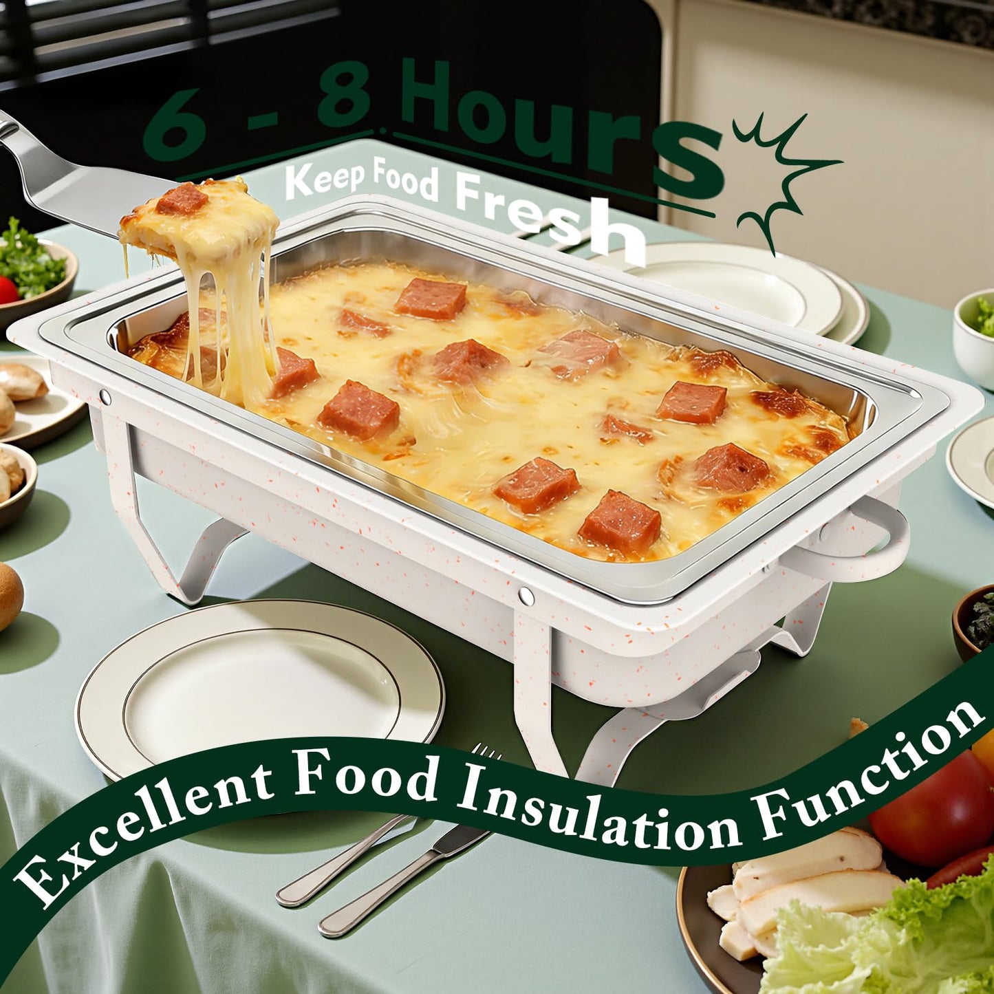 Amhier Chafing Dishes for Buffet 9Qt 4 Pack [Multi-Size Food Pans] Stainless Steel Chafing Dishes [Sturdy and Durable] Chafing Dish Buffet Set for Weddings & Parties & Festival, White