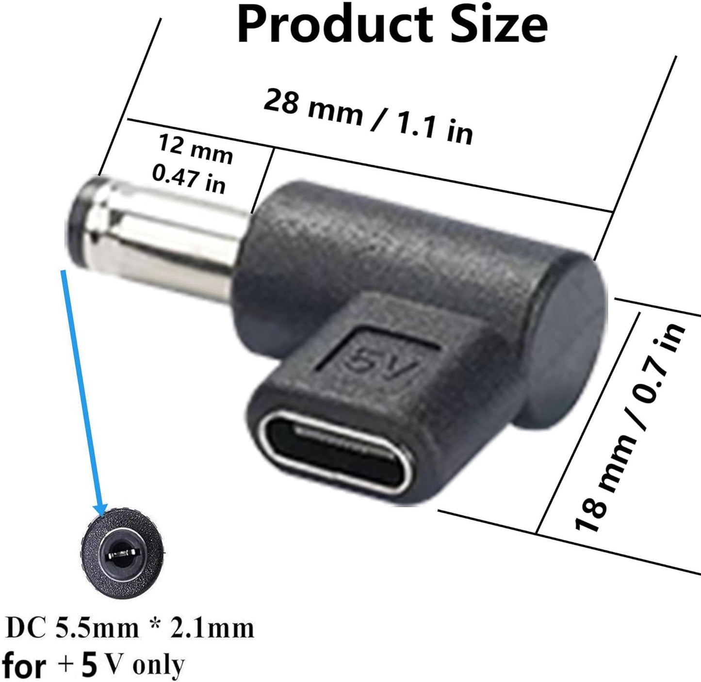 SHANFEILU DC5521 90 5.5mmx2.1mm 5V 2pcs to Type-C Degree Adapter DC Male Plug to USB C Female Converter Power Supply