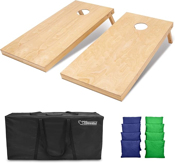 GoSports Regulation Size Wooden Cornhole Set with Natural Wood Finish - Includes Carrying Case