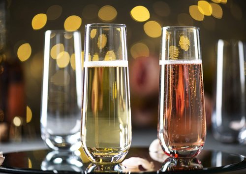 KooK Champagne Flutes - Set of 8 Stemless Glasses | 9.4oz Rose Prosecco Glasses for Weddings & Parties