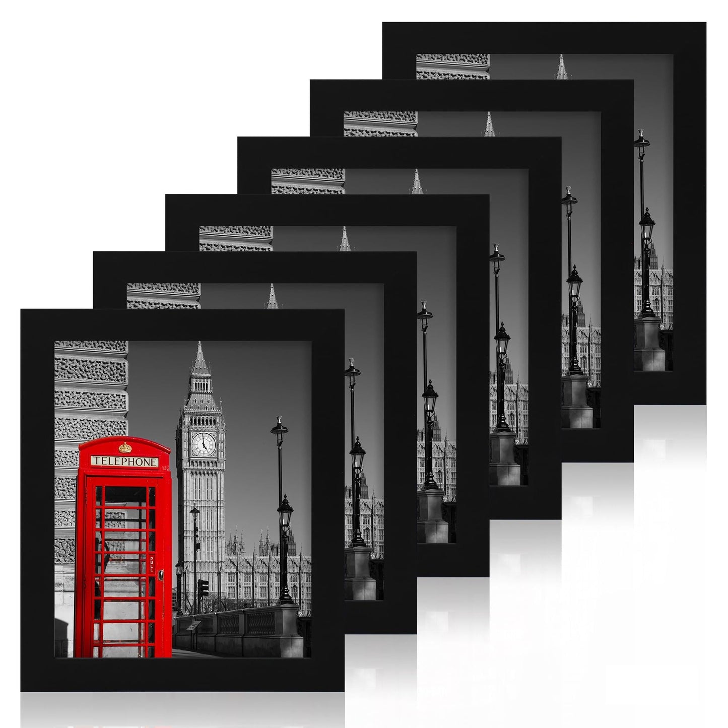 iRahmen 8x10 Picture Frame Set of 6, Black Frame with High Definition Real Glass, 8 x 10 Wood Photo Frames for Tabletop Display and Wall Mounting