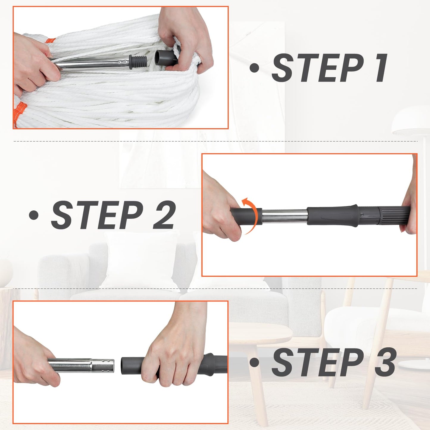 Self-Wringing Twist Floor Mops – 55” Long Handle Microfiber Mops for Hardwood Floor Cleaning, Heavy Duty Easy Squeeze Wet Mop for Tile Marble Wood Laminate