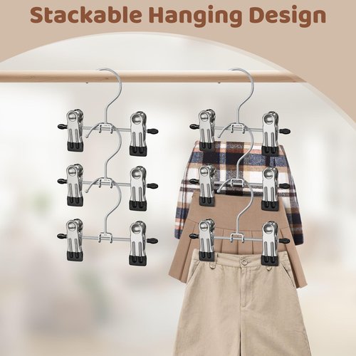 Eunhdet 24 Pack Baby Hangers with Clips, 360°Rotatable Toddler Pant Hangers with Clips, Non-Slip Space Saving Kids Hanger for Newborn Children Clothes Skirts Boots Closet Organizers, Black