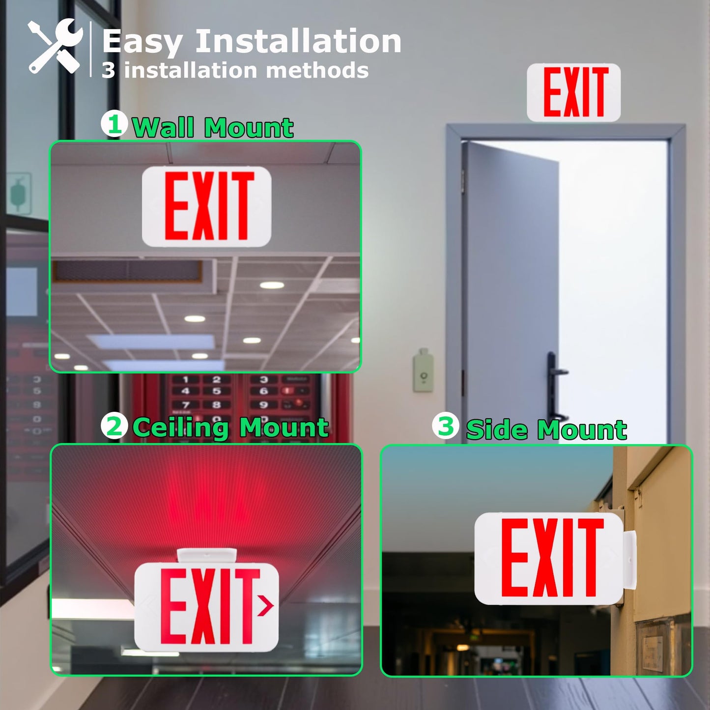 LIT-PaTH LED EXIT Sign, Emergency light with Double Face and Back Up Batteries- US Standard Red Letter Exit Lighting, UL 924 and CEC Qualified, 120-277 Voltage, 2-Pack