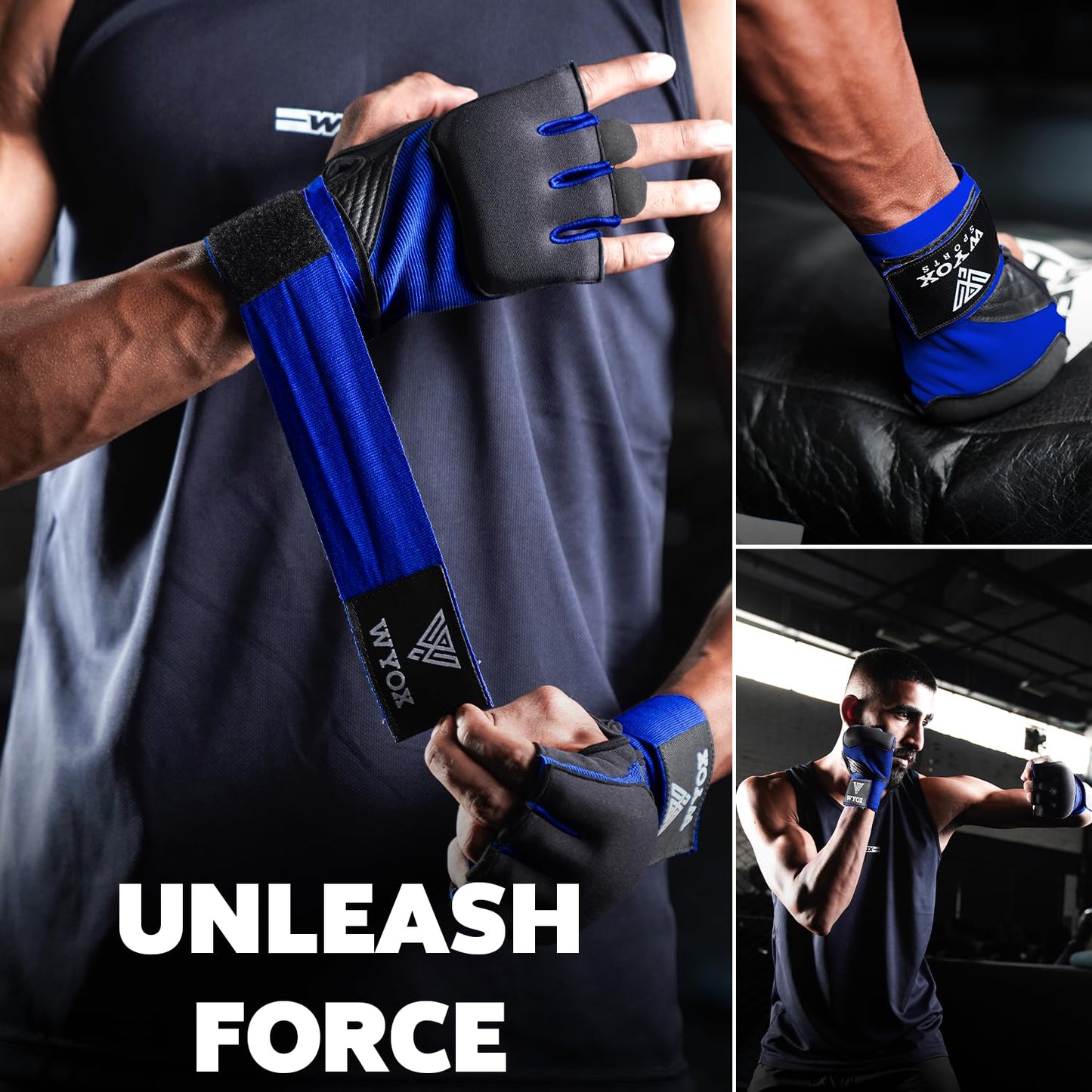 WYOX Gel Boxing Hand Wraps Inner Gloves for Men & Women, 80cm Quick Wrist Straps, Padded Knuckle Protection for Muay Thai Kickboxing, Hand Wraps for Boxing & Martial Arts (Blue, XS)