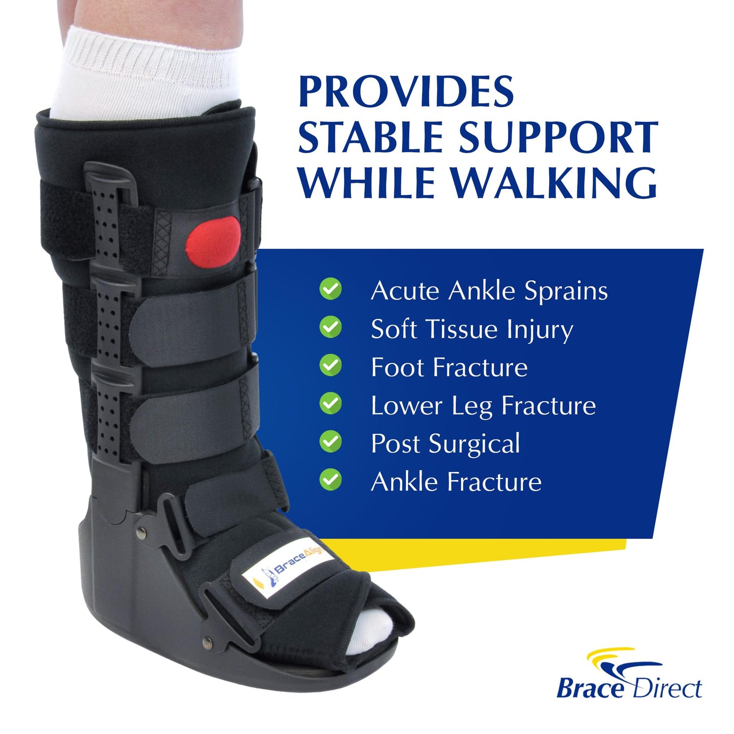 Brace Align Air CAM Walker Fracture Boot – Tall Orthopedic Recovery Boot for Ankle Sprains, Metatarsal Fractures & Soft-Tissue Injuries with Custom Air Pump (Size L Men’s 11.5–13.5 / Women’s 13–14)