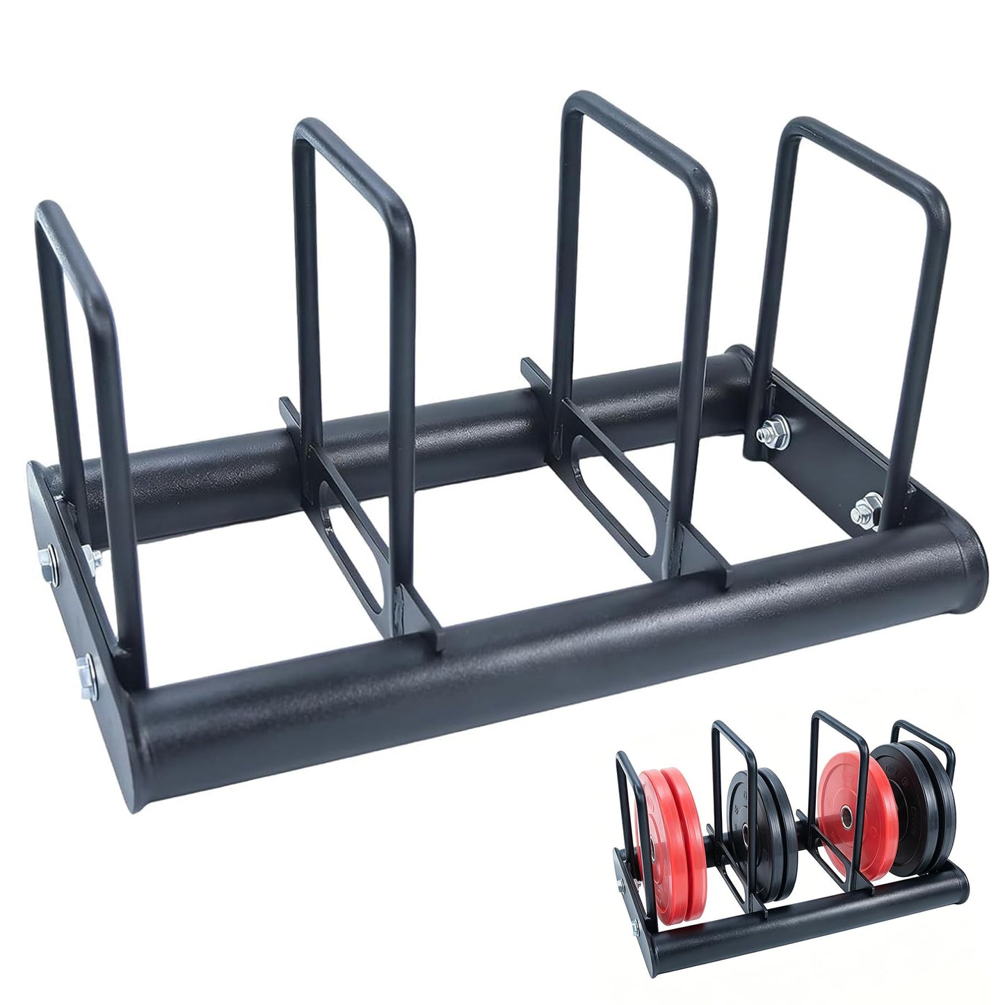 Weight Rack with Dividers 660 LBS Capacity Olympic Weight Plate Rack for Home Gym Freestanding Dumbbell Organizer with 3-Section Spacing for Thin & Thick Plates