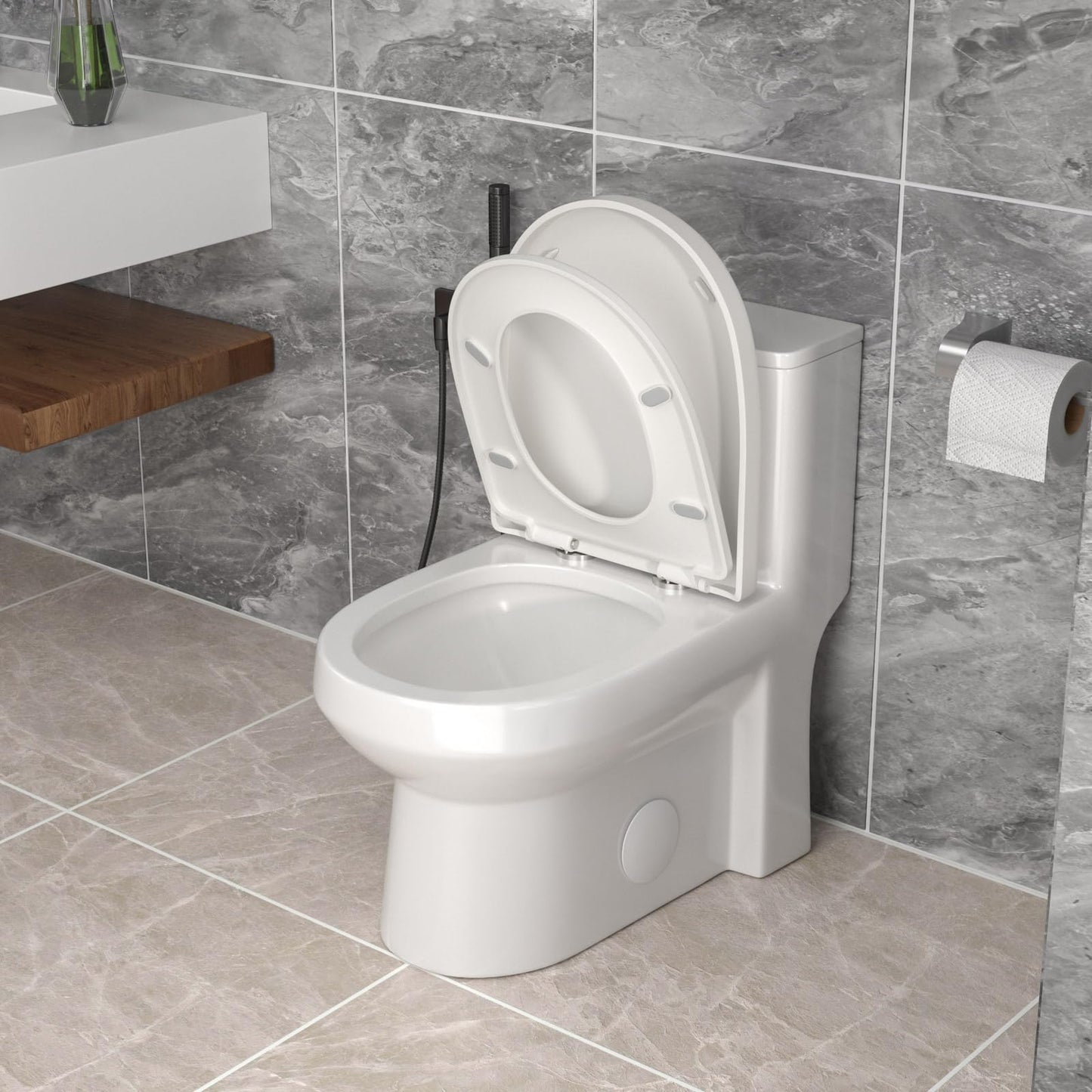 Donsdey One Piece Toilet 12'' Rough Inch- White Ceramic Compact Toilets with 15.9" Soft Close Chair Seat 1.1/1.6 GPF Water Saving Dual Flush Easy to Clean Toilet Bowl 13.6''x28.3''x24.8''