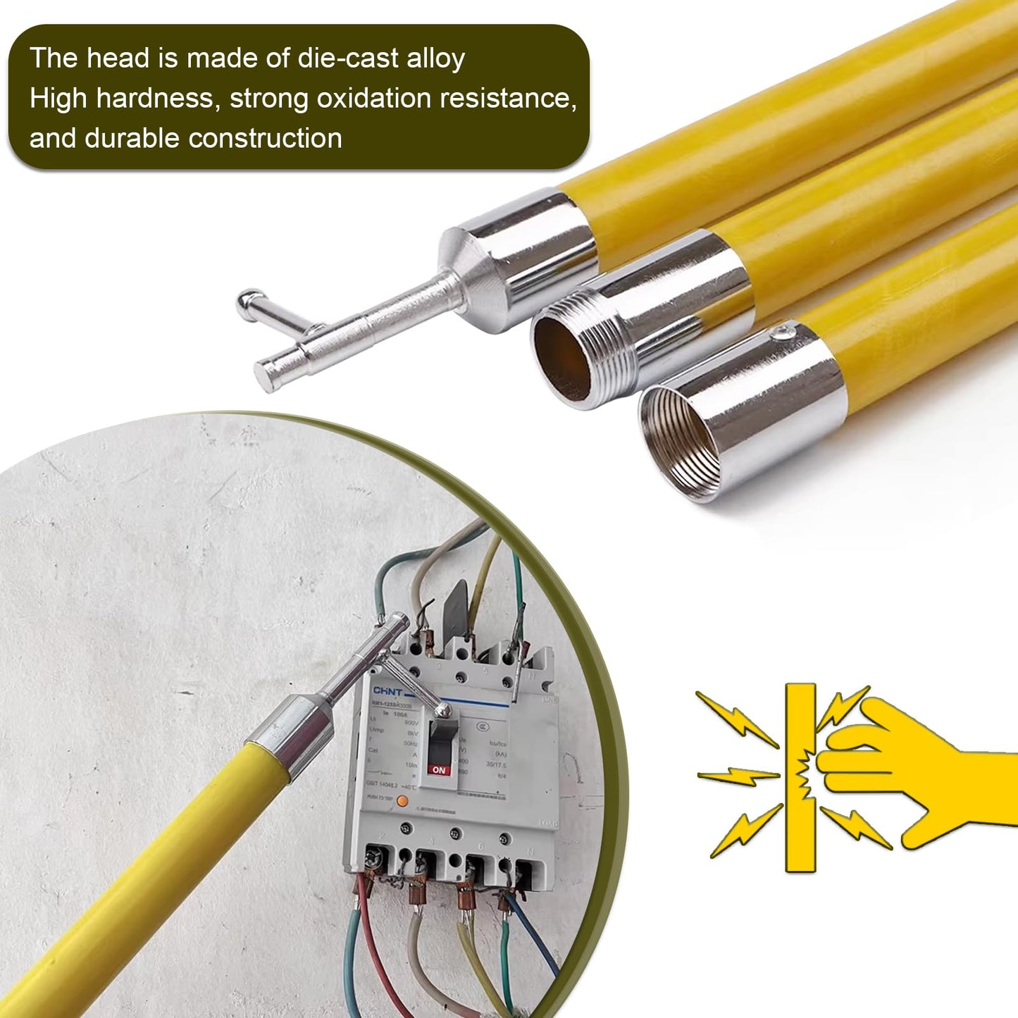 Spliceable Hot Stick, 110kV High Voltage Insulated Operating Pole, Heavy Duty Epoxy Resin Fiberglass Switch Stick with Spliceable Universal Head for Live-Line Work, 110KV 13.1ft 4-Section