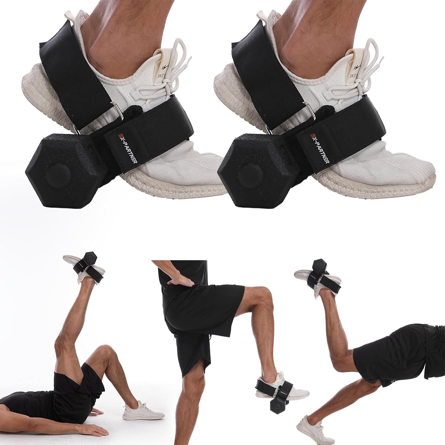 2PCS Monkey Foot Dumbbell Attachment for Glute Kickbacks & Leg Workouts, Adjustable Ankle/Foot Strap for Home Gym, Dumbbell Lifting Attachment for Hamstring Curls, Foot Weight Training Equipment - Black