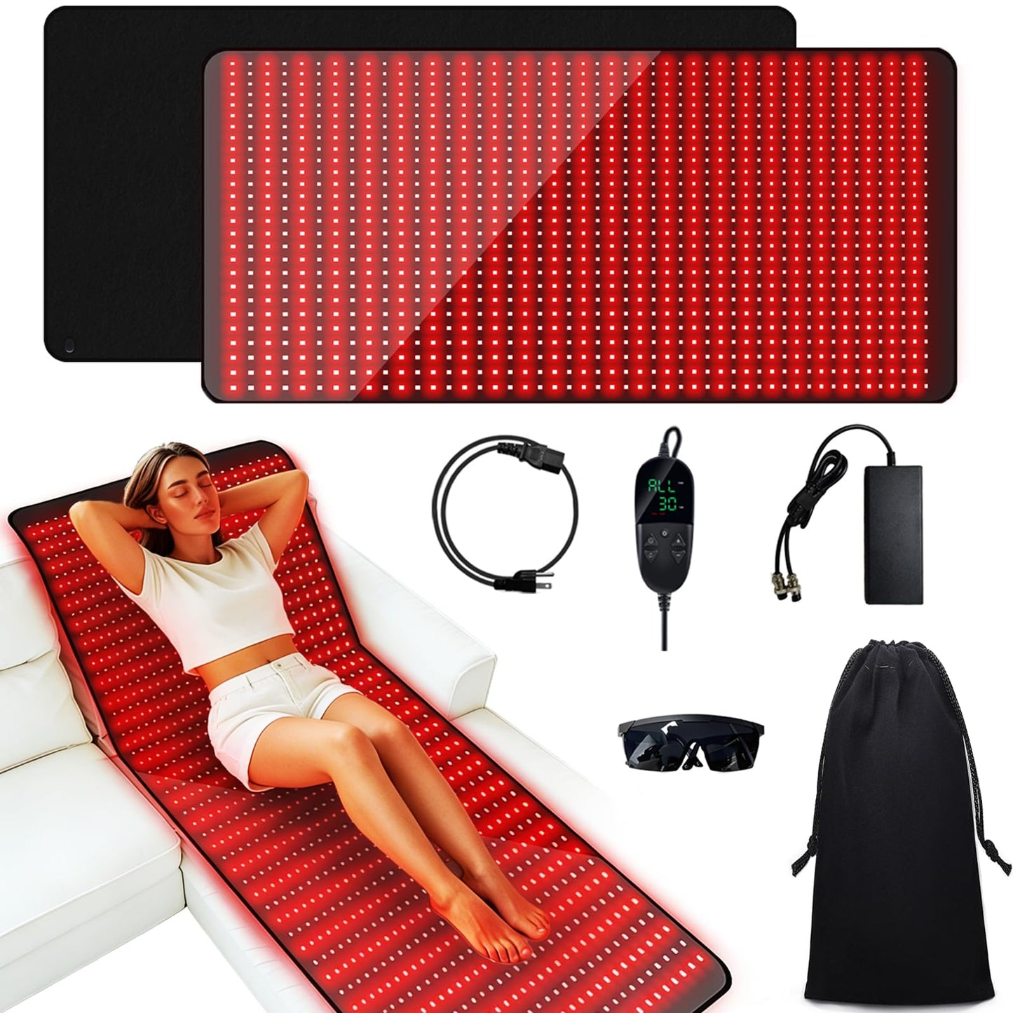 Full Body Red Light Therapy Mat - 71"x35" Bed Size Infrared Red Light Mat, 1350pcs LEDs 3 Wavelengths 4 Modes 5 Levels, Ideal Relaxation, Father's Day Gift for Spring Wellness, Muscle & Skin Care