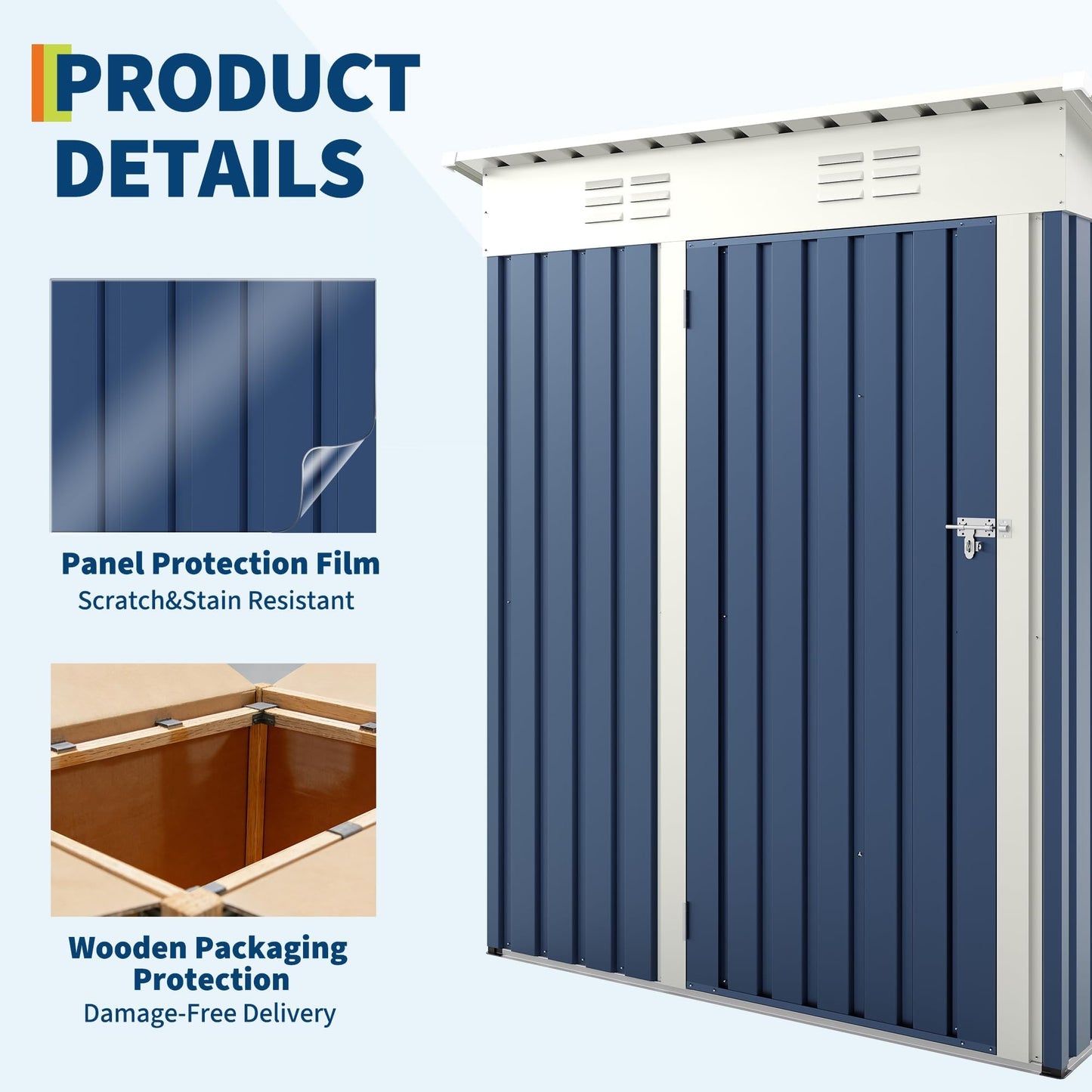 IDEAHOUSE 5x3FT Galvanized Steel Outdoor Storage Shed, Weather-Resistant Tool Organizer with Lockable Door & Sloped Roof, Perfect for Garden, Patio, Backyard & Lawn Equipment Storage