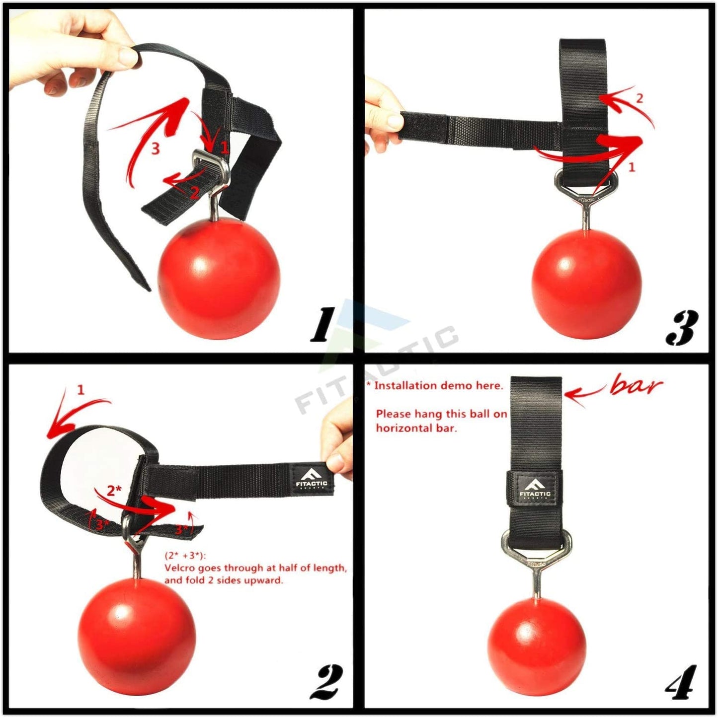 FITactic 3 Inches Rock Climbing Solid Training Cannonball Bomb Power Pull Up Ball Hold Grips for Straps for Finger, Forearm, Biceps, Back Muscles, Sports, Race (2 Balls, Red 3")