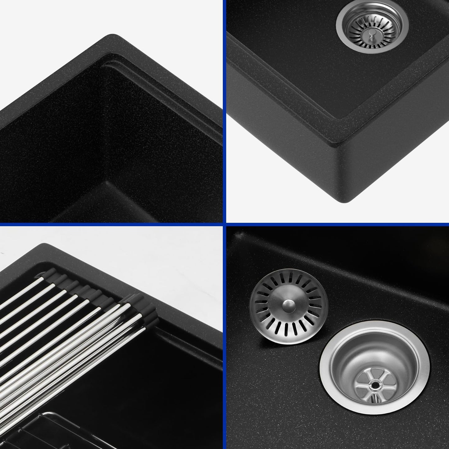 Dcolora 18"x18" Matte Black Bar Sink, Quartz Composite Single Bowl Prep Sink for Small Kitchen, Wet Bar and Kitchen Island, Dual Mount Drop In Undermount Sink with Full Size Wood Cutting Board