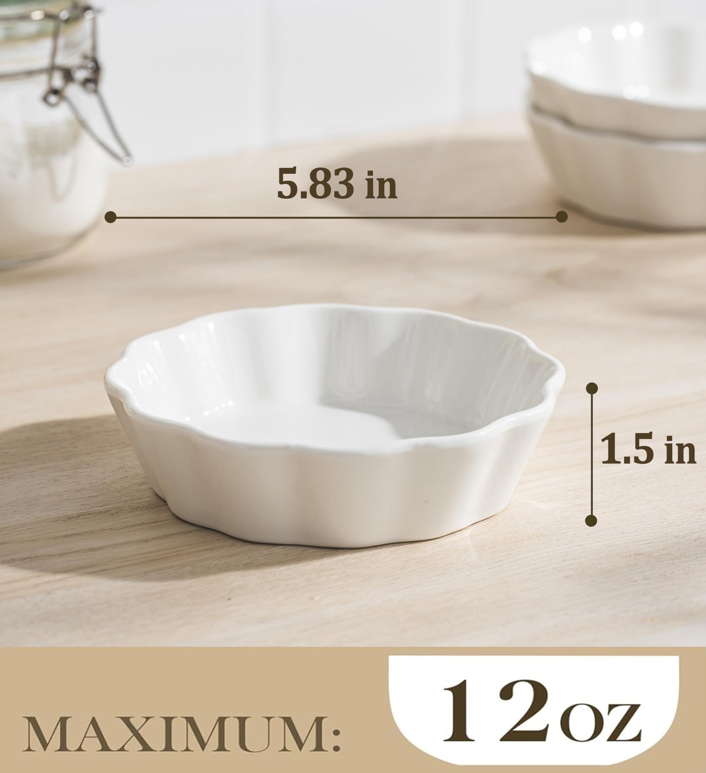 Mini Baking Dish Set, 12 oz Ramekins for Oven, Small Casserole Dishes, Individual Ceramic Baking Dishes for Creme Brulee, Pot Pie, Dessert & Lasagna, Oven Safe, Set of 6