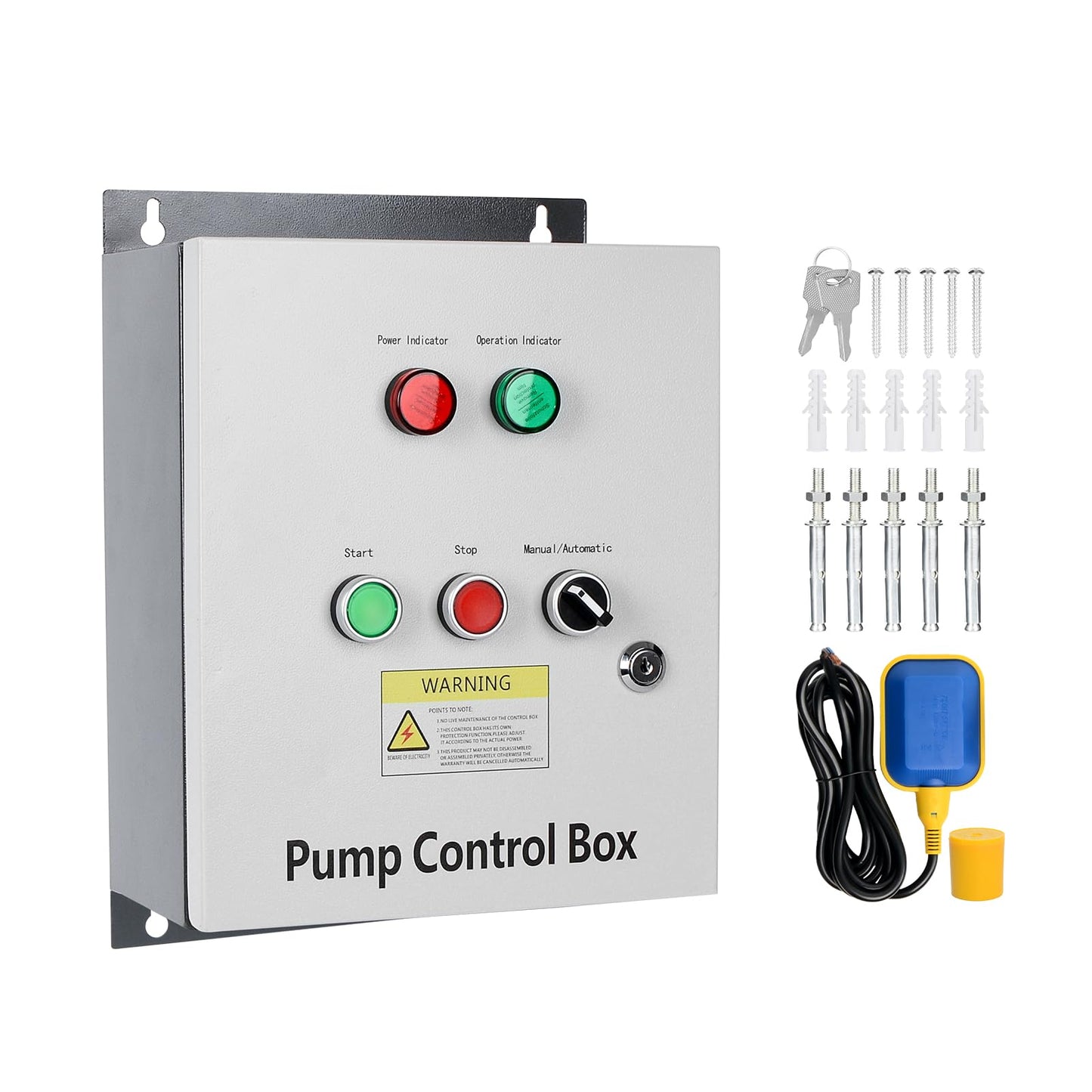3 HP Well Pump Control Box, 220V 10A Three-Phase, with AC Contactor, Safe & Reliable for Submersible Well Pump, Manual/Automatic Dual Operating Modes, Start/Stop Device with Float Switch
