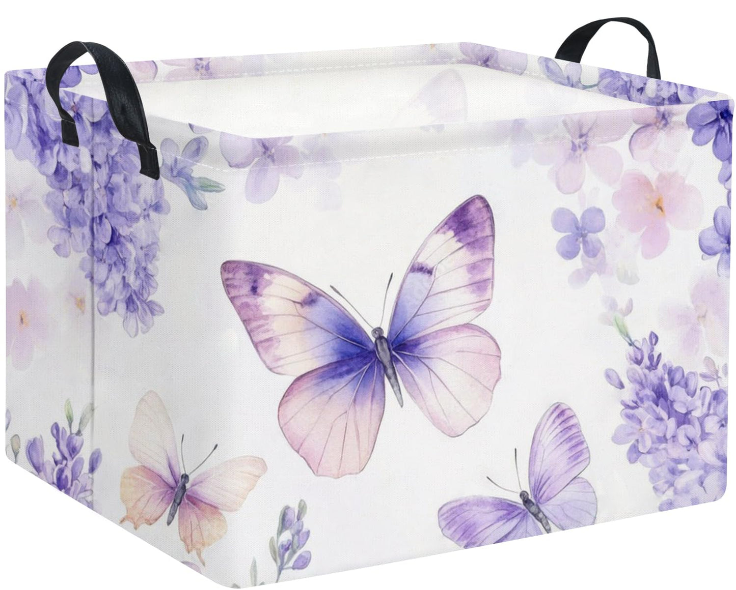 TIBAOLOVER Rectangular Kids Storage Basket Baby Storage Basket with Handles for Home Kitchen Boys and Girls Cute Toy Storage Bin Organizer Shelf Book Room Decor(Purple Butterfly)