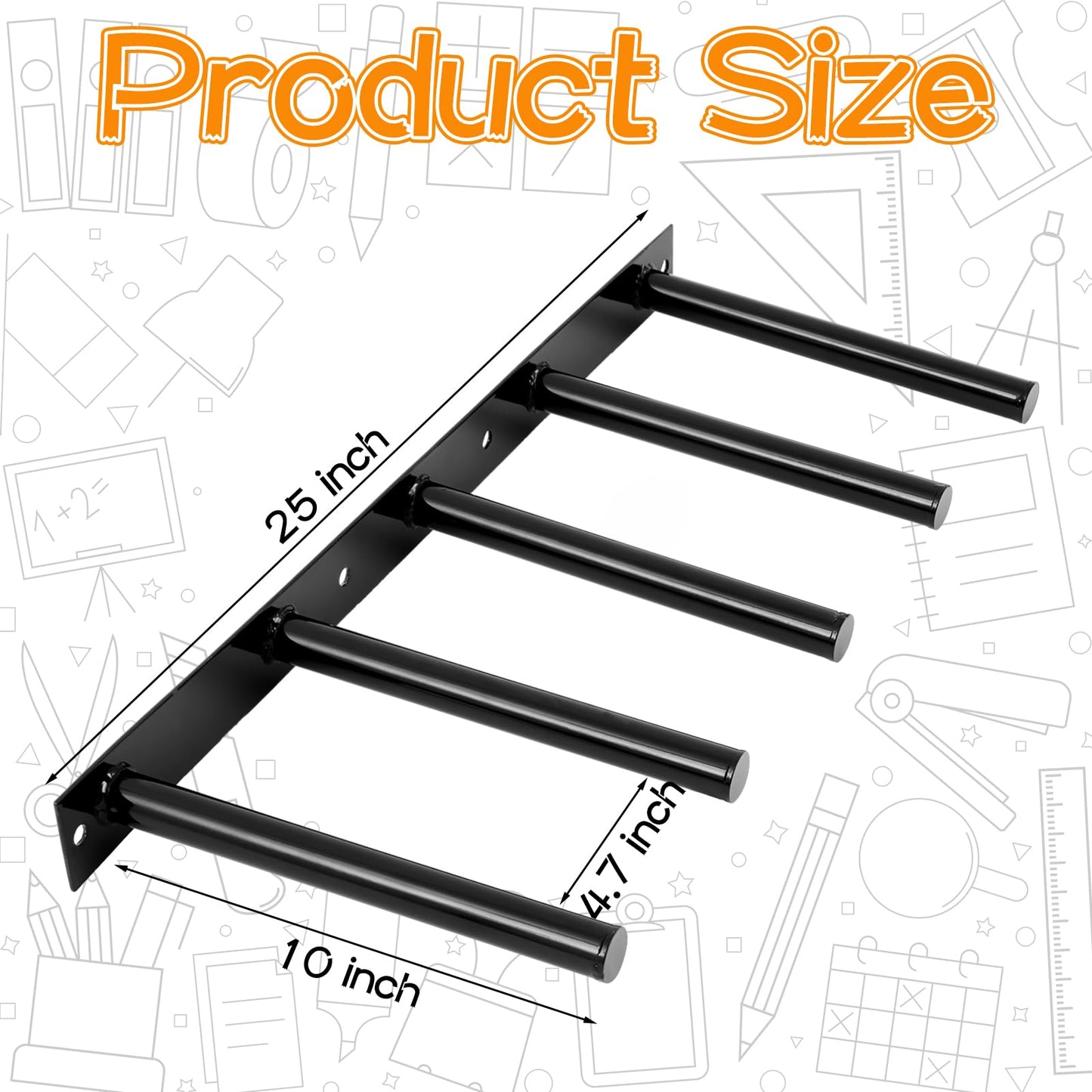 Shimeyao 25" Wall Mounted Hoop Rope Rack, 5 Peg Metal Gym Equipment Storage Holder Organizer for Jump Ropes, Sports Hoops, Resistance Bands, Straps, Foam Rollers, Hardware Included
