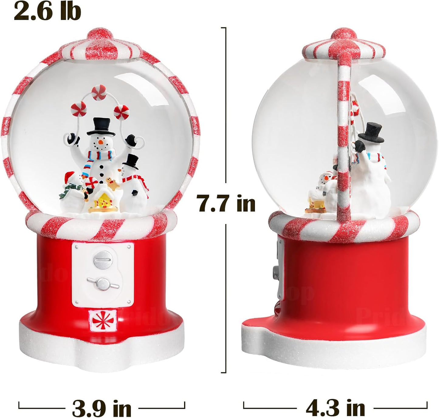 Priddop Snowman Snow Globe | Musical Glitter Vending Machine Christmas Decoration - 7.8 Inch