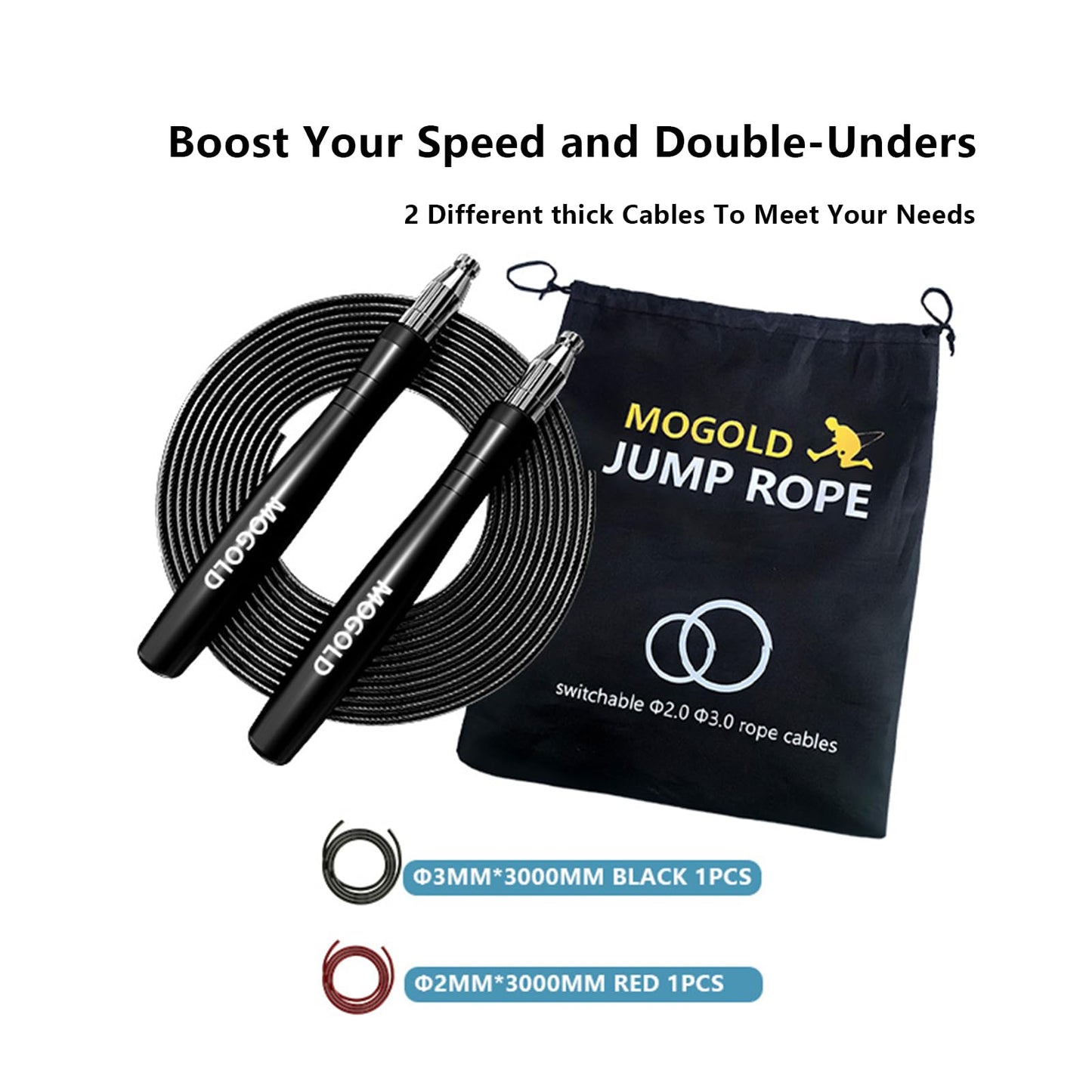 Mogold Speed Rope Jump Rope for Crossfit, Boxing | Lightweight Skipping Rope for Women and Men Workout With Premium Bearing Balls | Unbreakable Handles