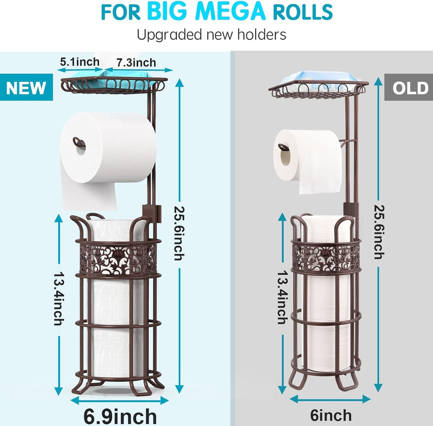 Regine Switzerland Toilet Paper Holder Stand - Sturdy Freestanding Design for 3 Jumbo Rolls | Floral Bronze Red