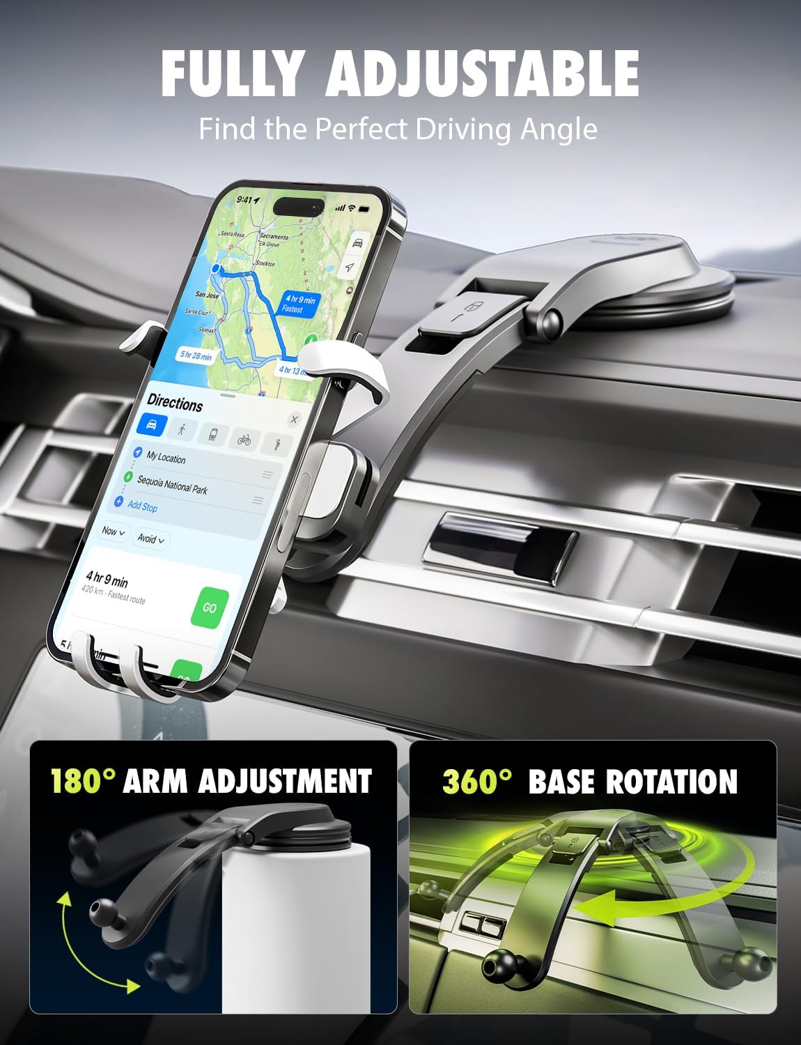 Bracketron AutoGrip Low-Profile Dash Mount- Phone Mount for Car with TemperBond Suction, One-Handed Operation Universal