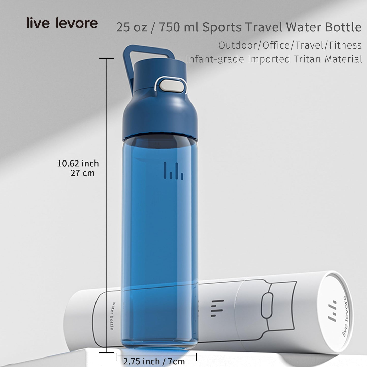 Levore 26oz Clear Water Bottle, Leak Proof One-Hand Open Flip Lid, Cup Holder Compatible, BPA-Free USA Tritan Plastic, Dishwasher Safe for Office, School, Gym & Outdoor Use (1 Pack)