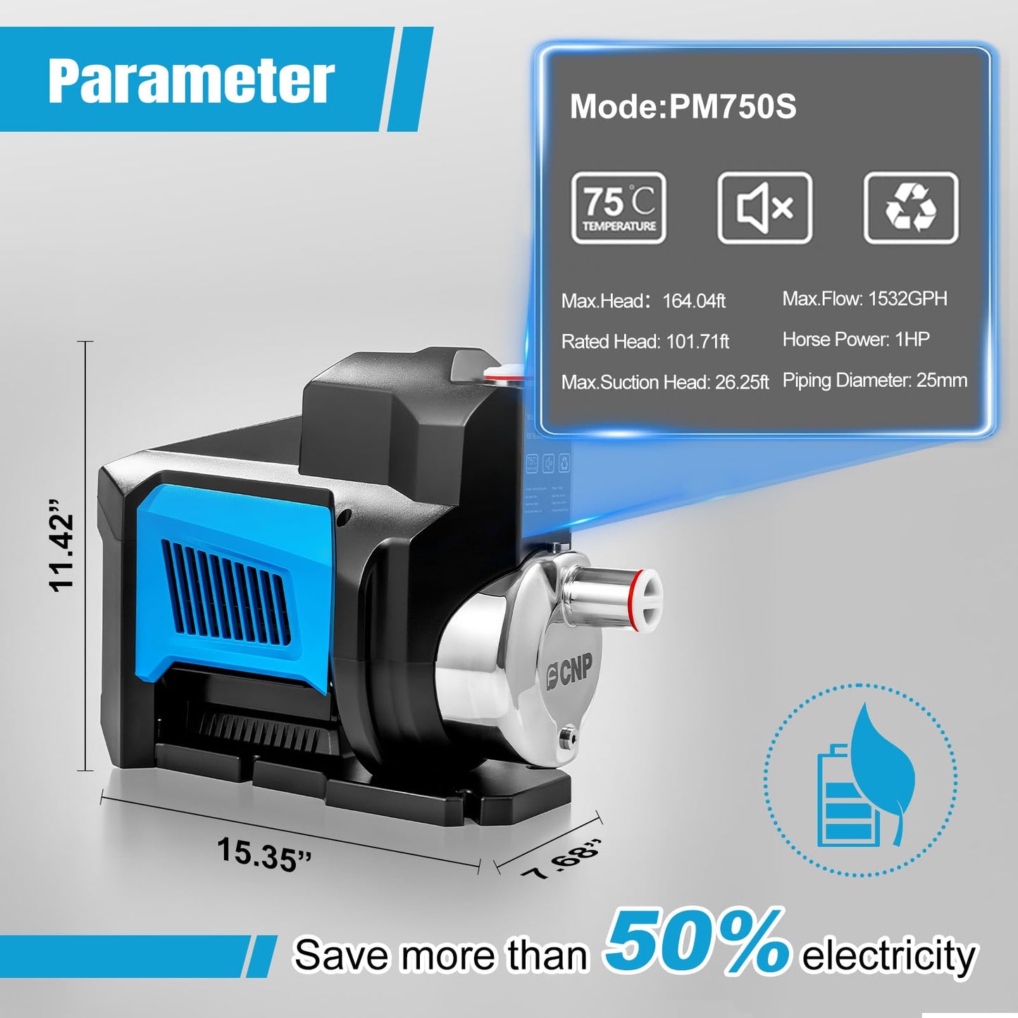 FCNP 1HP 80PSI Whole House Variable Speed Automatic Water Pressure Booster Pump,Integrated Self-Priming,Low Noise,Variable Speed Constant Pressure Smart Pump for Home House Villa Apartmen