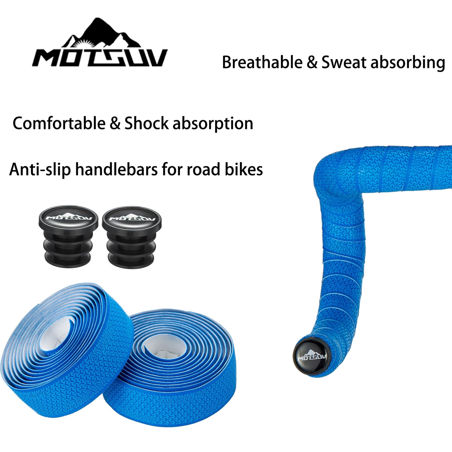 VXM Bike Handlebar Tape,Road Bicycle Bar Tape, PU Leather + EVA,Cycling Handle Grip Wrap-2 Rolls (Blue)