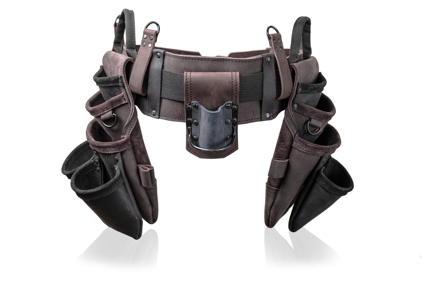 LAUTUS Heavy Duty Top Grain Leather Tool Belt for Framers, Carpenters & Electricians, 18 Pockets, Hammer Holder, 2 D-Rings, 2 Loops, Tape Measure Clip, Thick Belt
